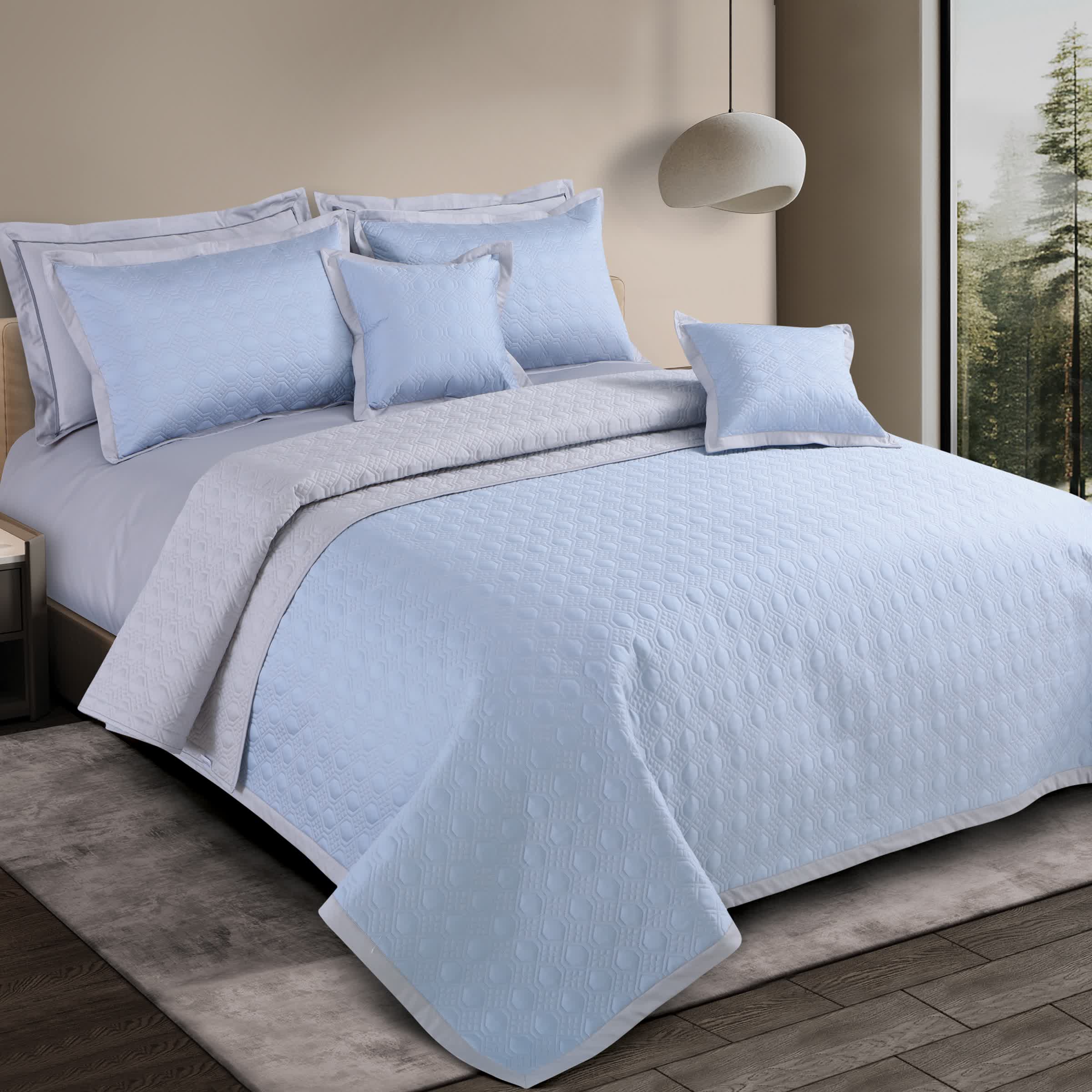 Luxe Bedspread Bedding Set - Pigeon Blue & Silver Grey