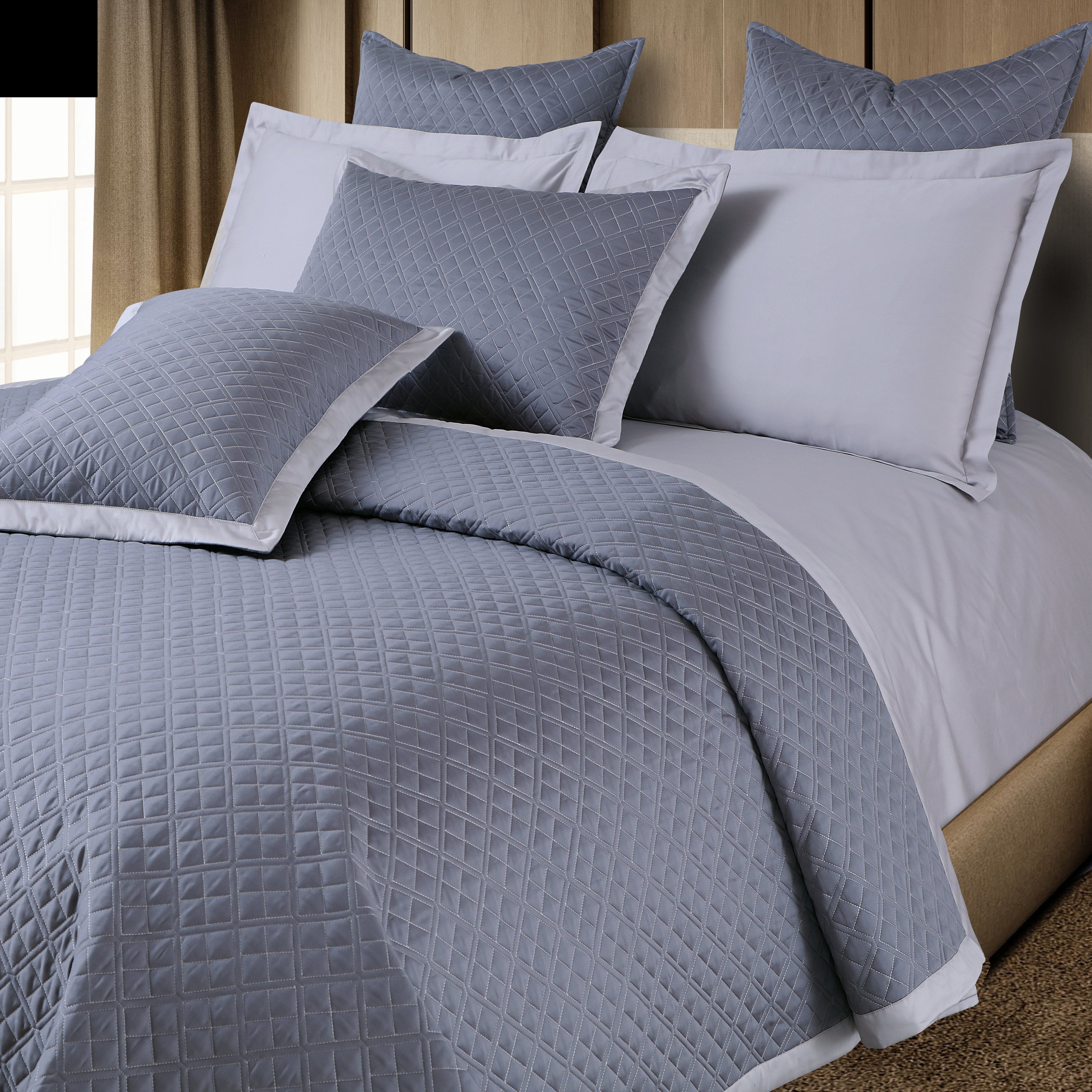 Reversible 9 Piece Bedspread Set-Grey & Silver Grey