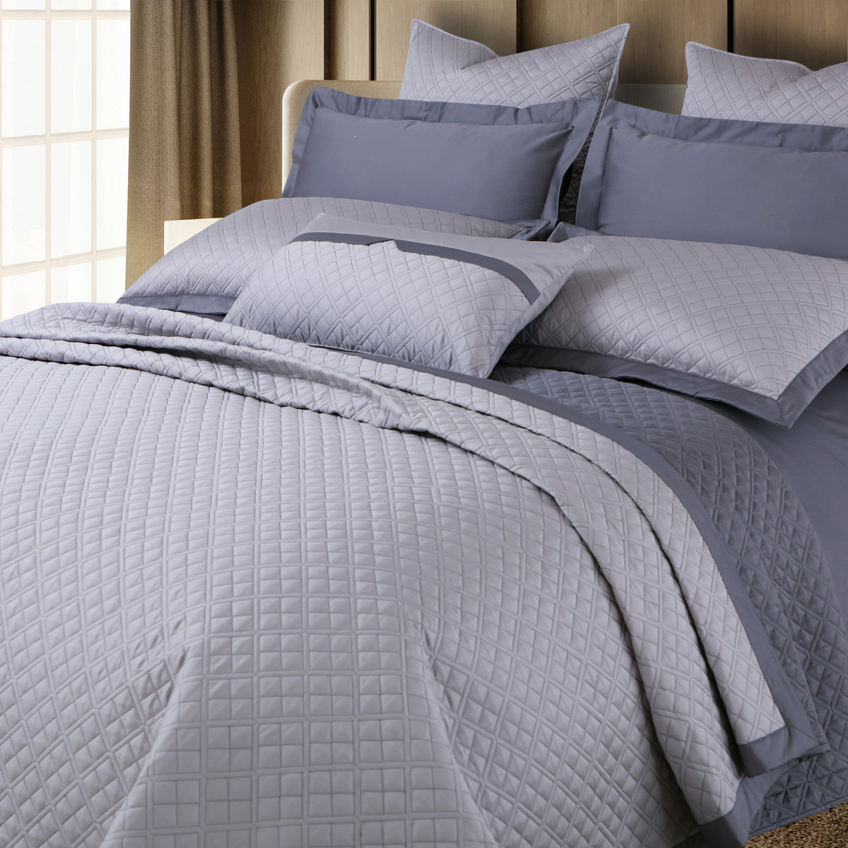 Reversible 9 Piece Bedspread Set-Silver Grey & Grey
