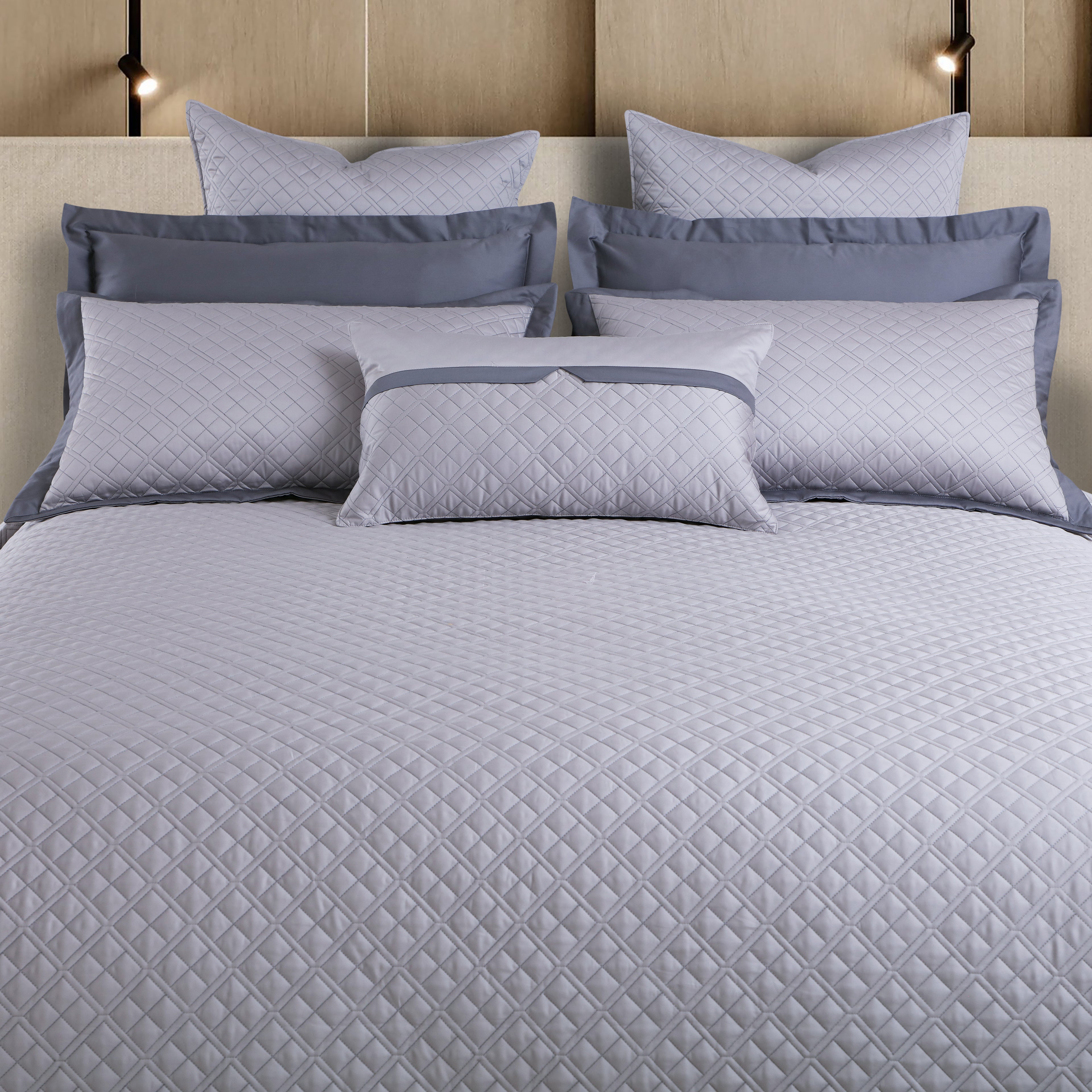 Reversible 9 Piece Bedspread Set-Silver Grey & Grey