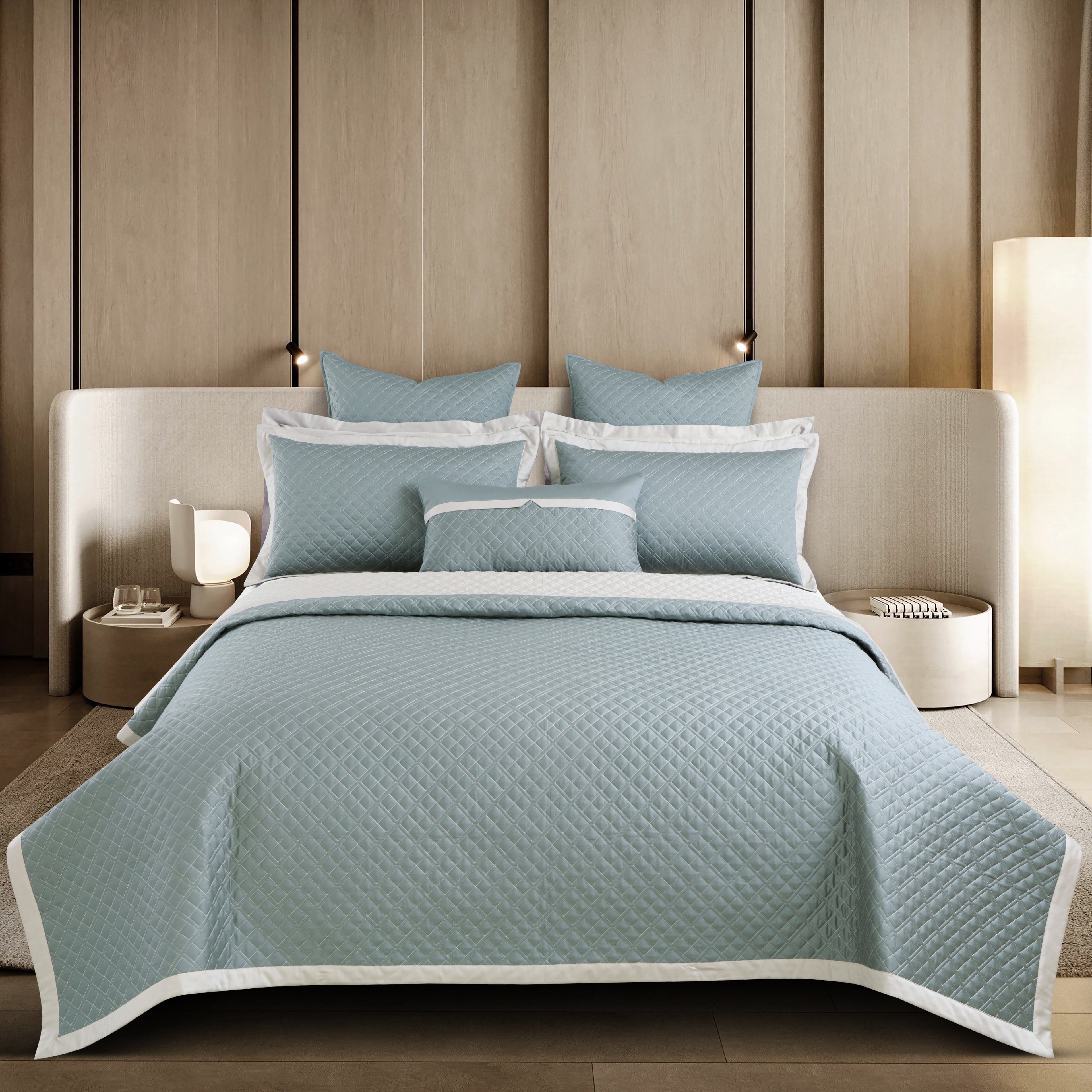 Reversible 9 Piece Bedspread Set-Olive Green & Olive Beige