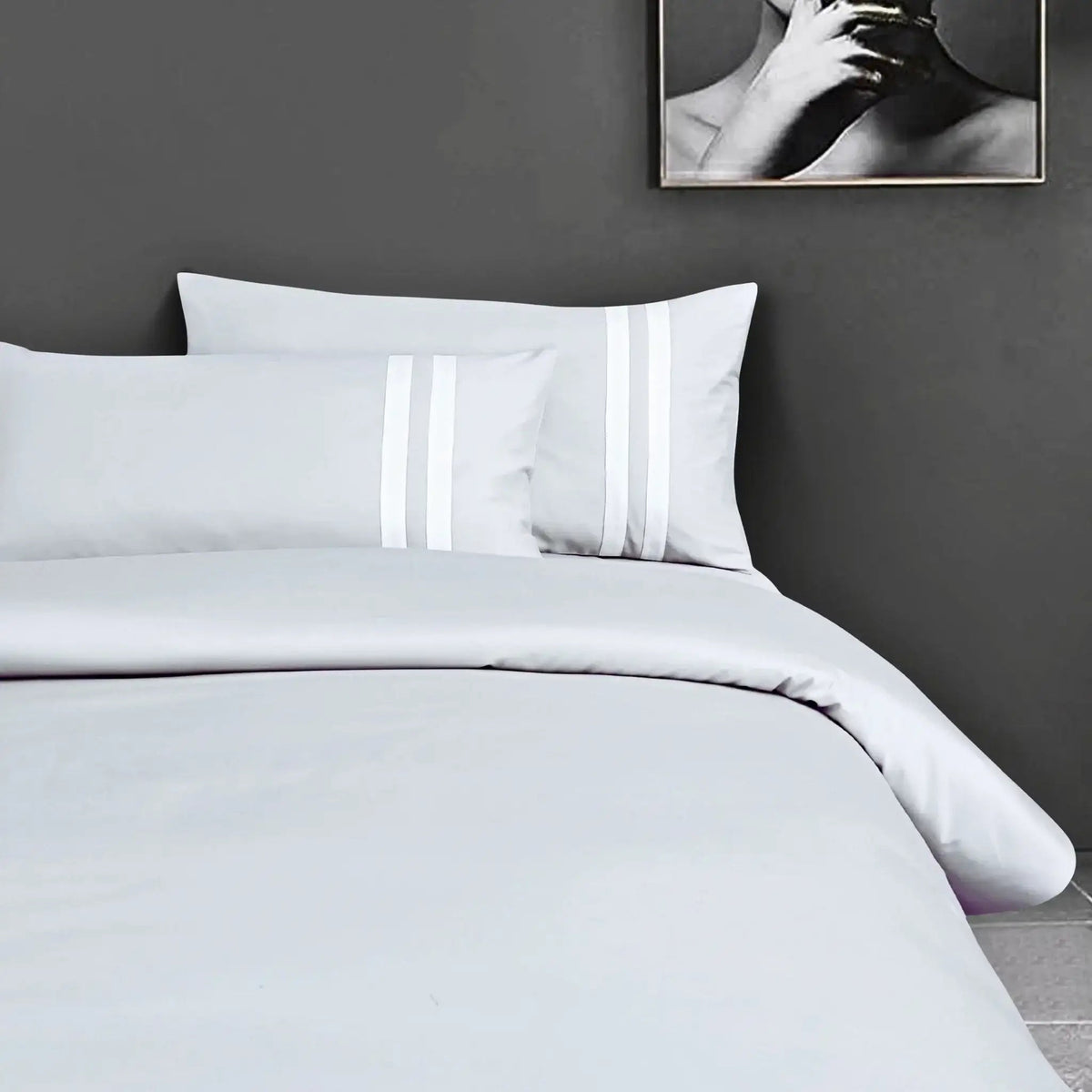 Luxe Striped King Size Bedsheet with 2 Pillow Covers-Silver Grey