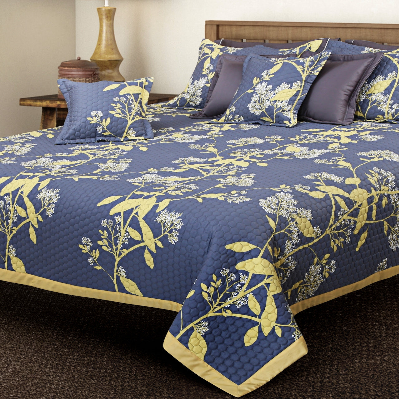 Royale Quilted Bedcovers - Grey & Yellow