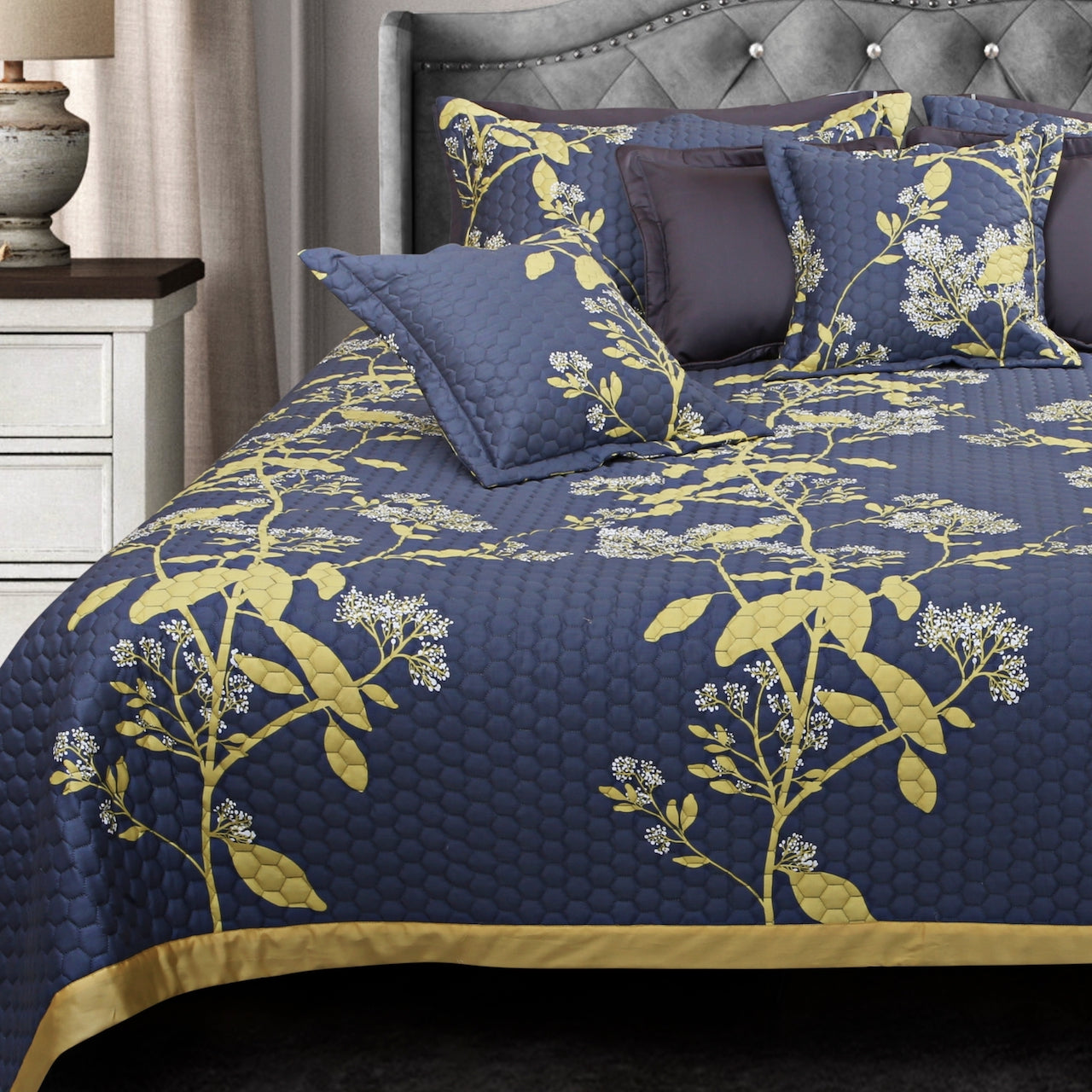 Royale Quilted Bedcovers - Grey & Yellow