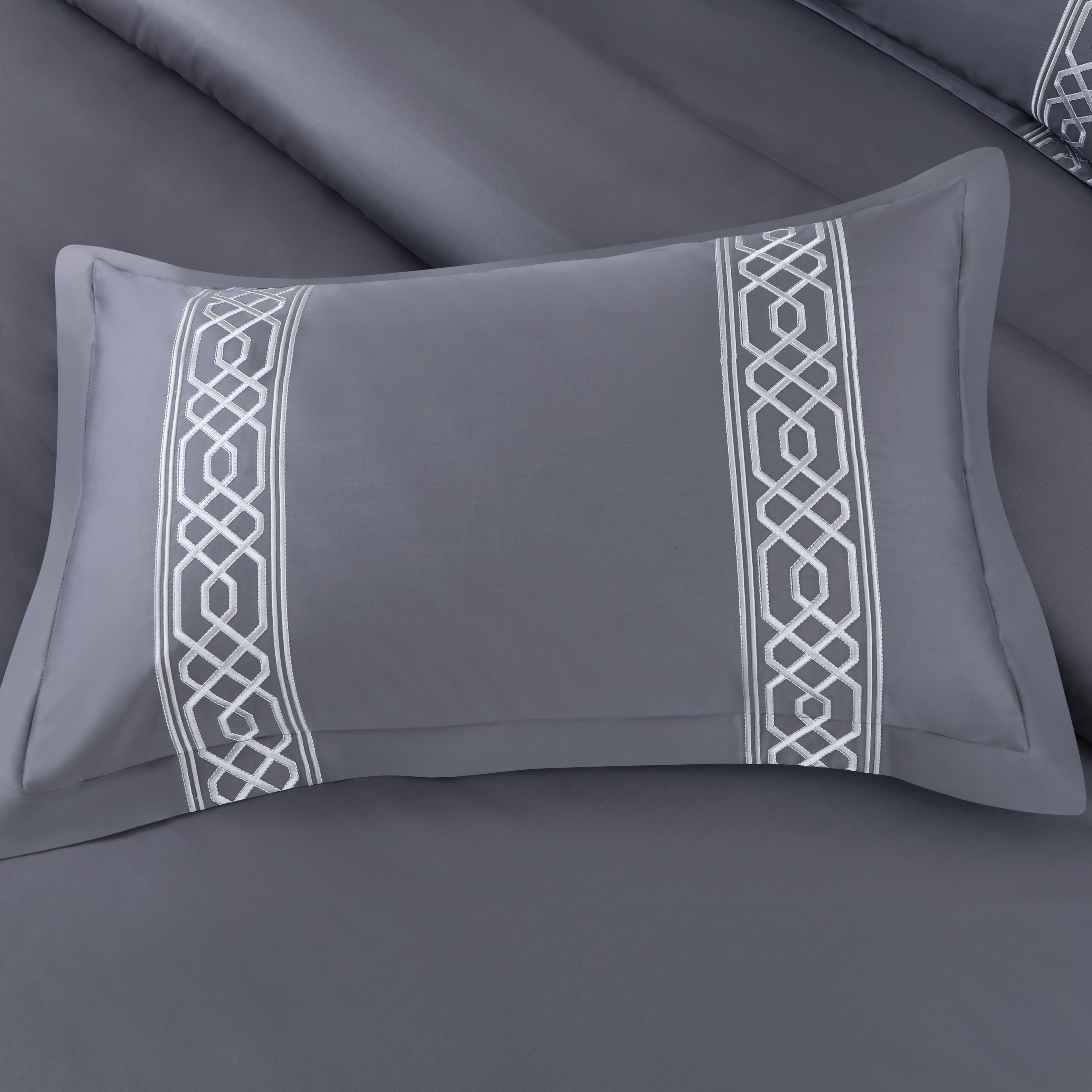 Luxe Stitch & Dream Bedsheet with 2 Embroidered -2 Plain Pillow Cases -Grey