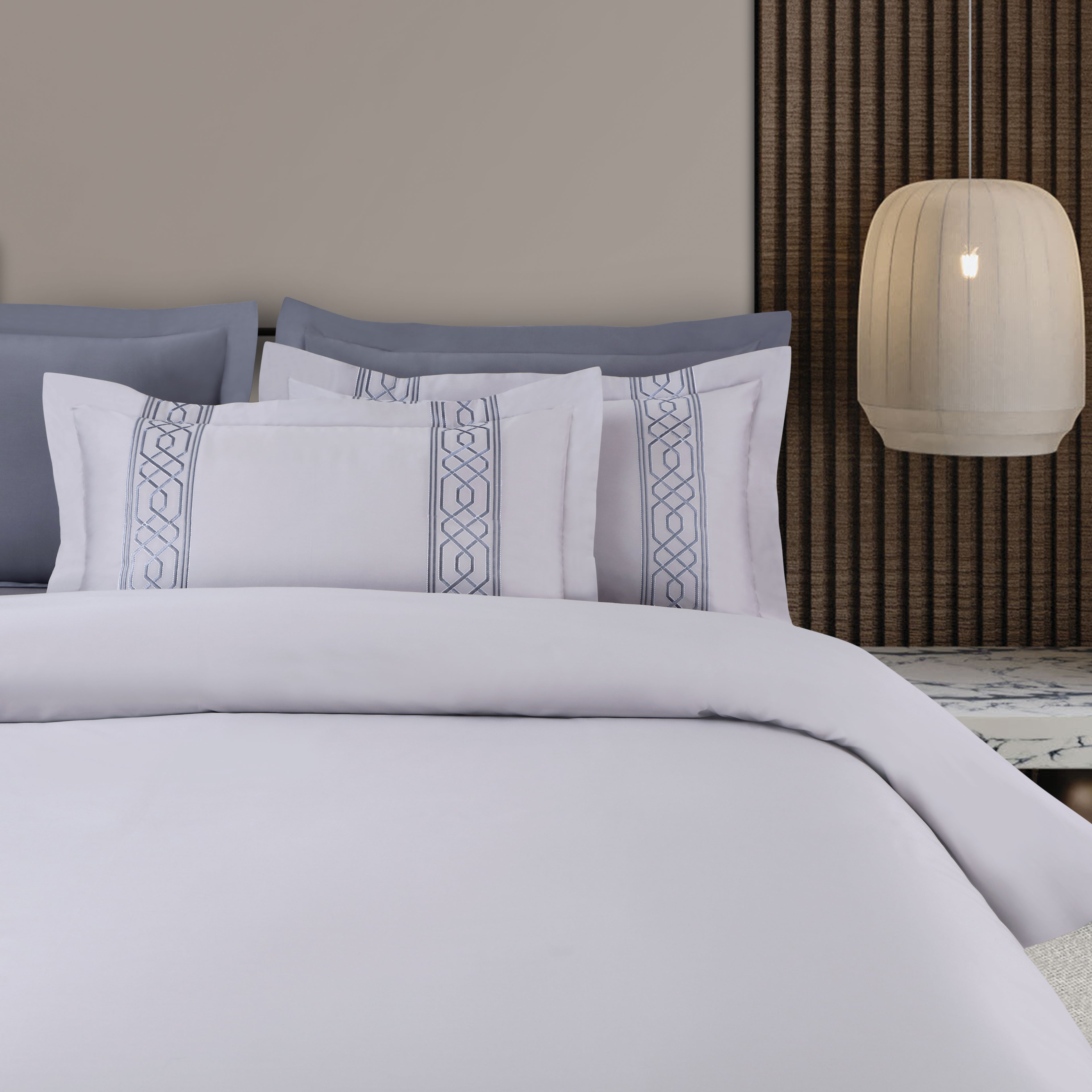 Luxe Stitch & Dream Bedsheet with 2 Embroidered -2 Plain Pillow Cases -Silver Grey