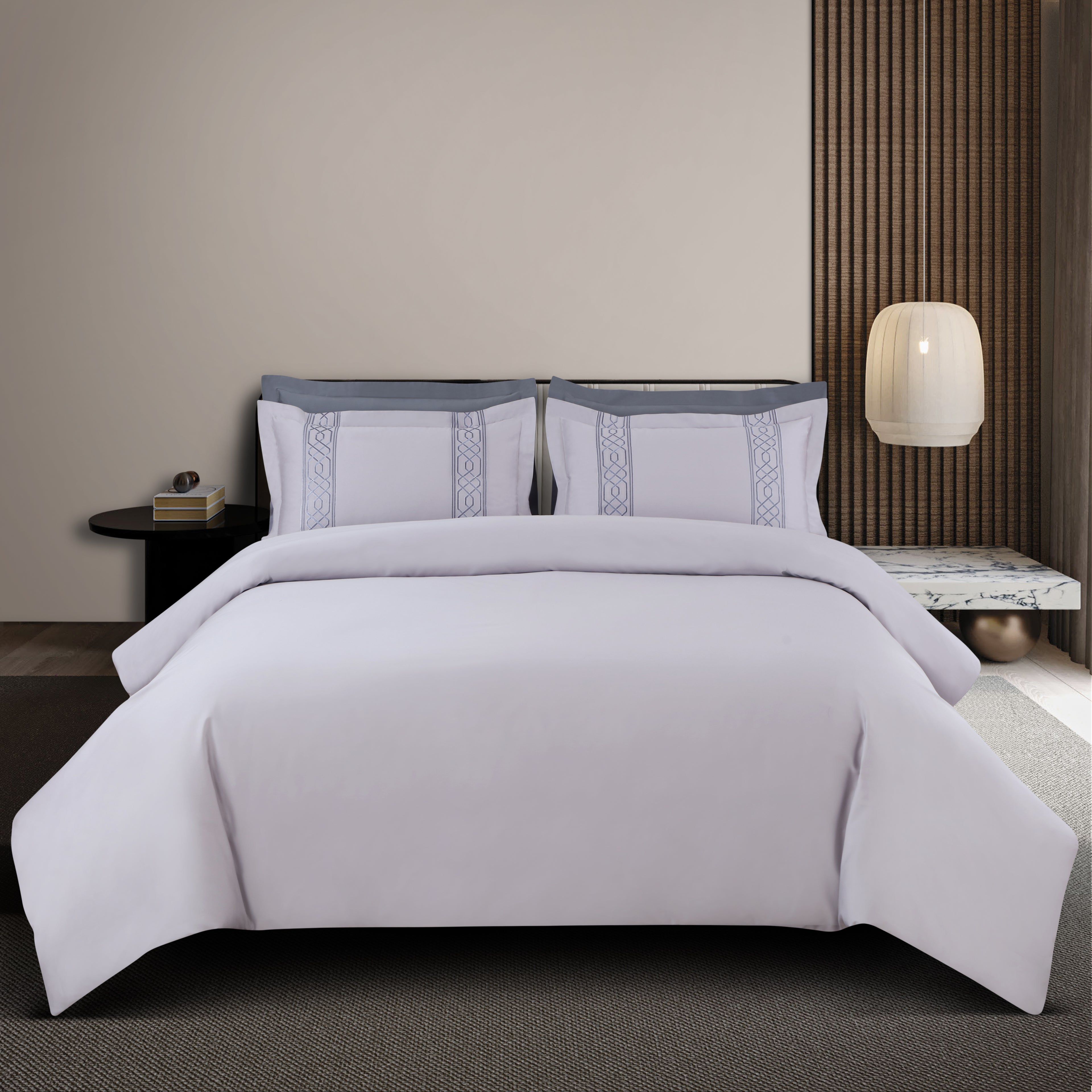 Luxe Stitch & Dream Bedsheet with 2 Embroidered -2 Plain Pillow Cases -Silver Grey