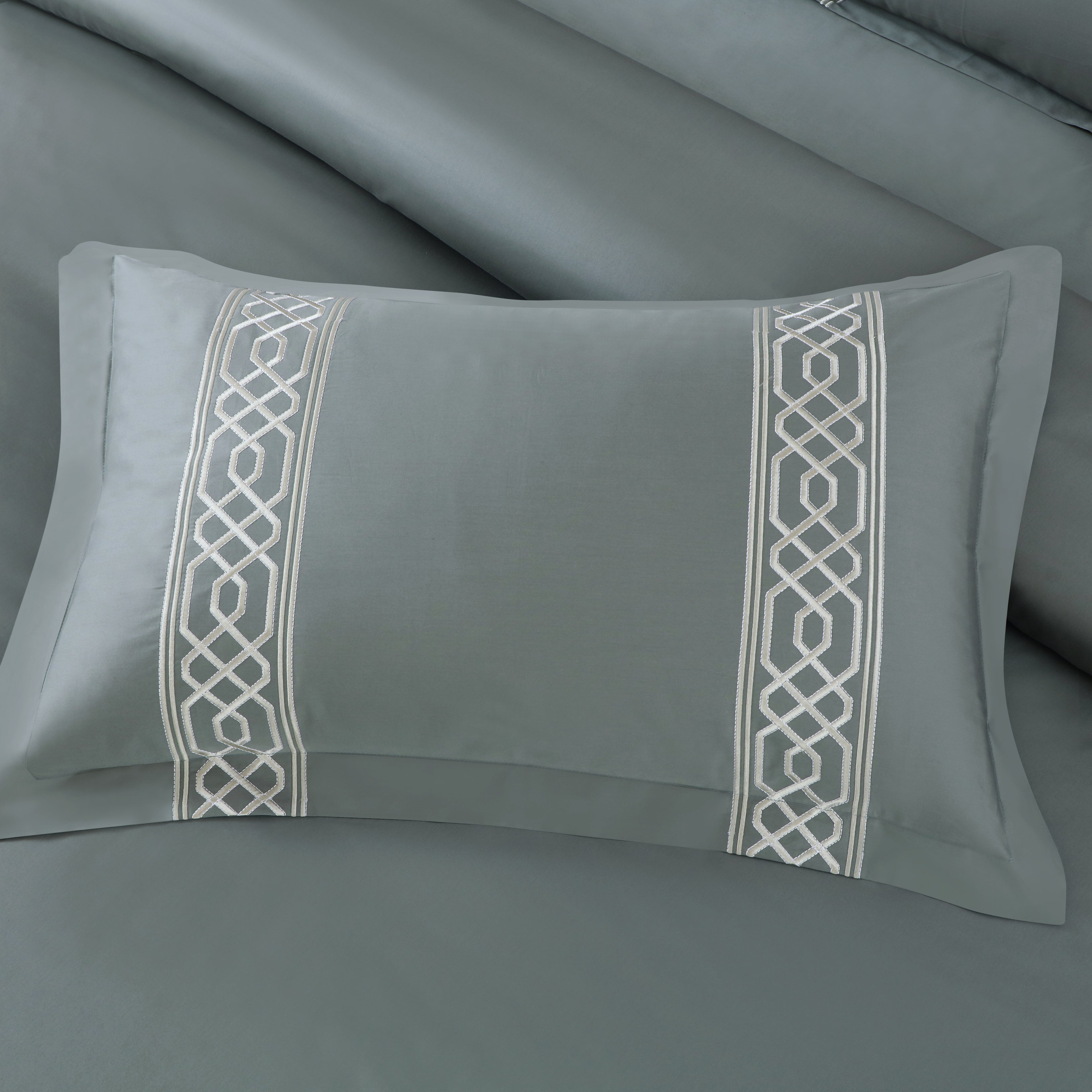 Luxe Stitch & Dream Bedsheet with 2 Embroidered -2 Plain Pillow Cases -Olive Green