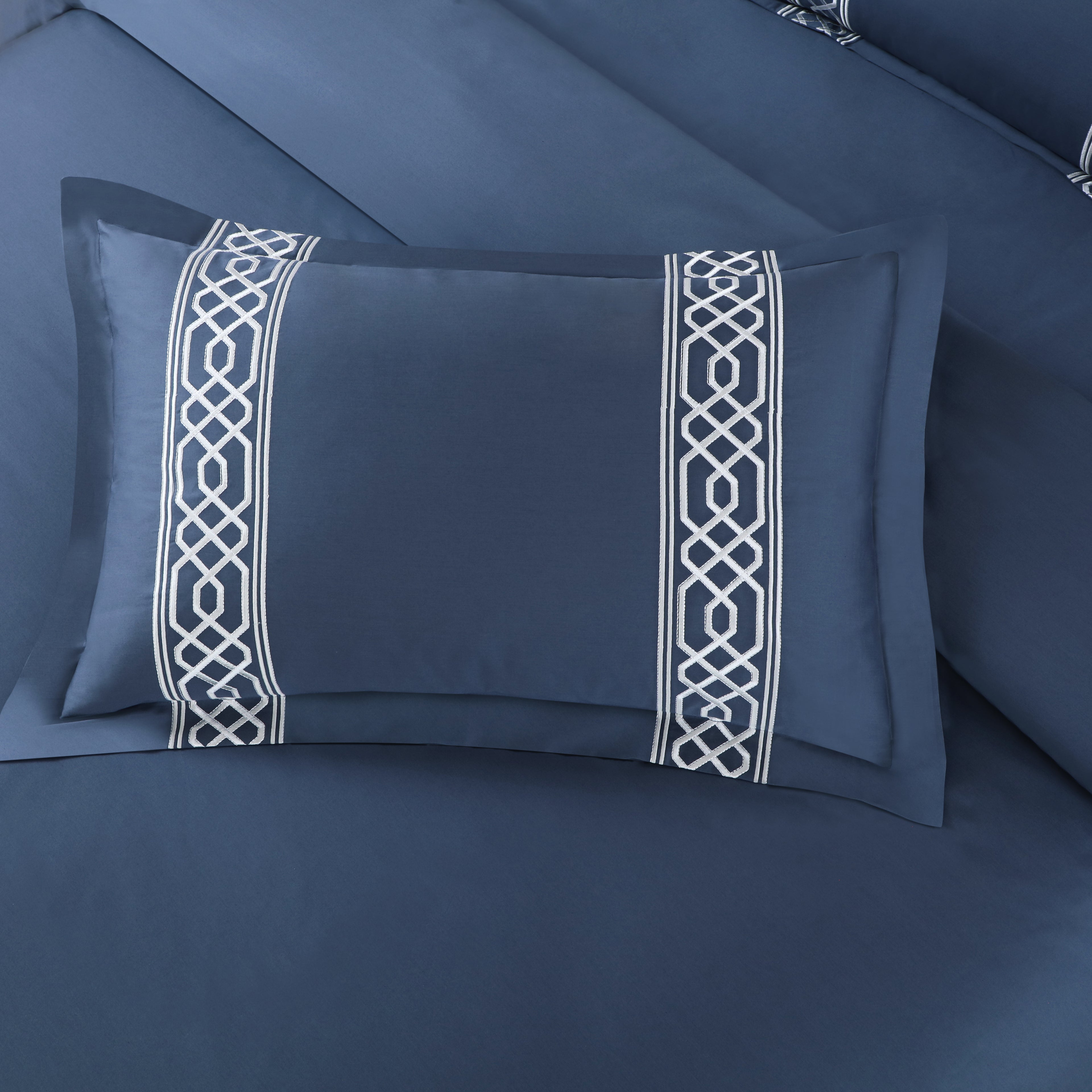 Luxe Stitch & Dream Bedsheet with 2 Embroidered -2 Plain Pillow Cases -Blue