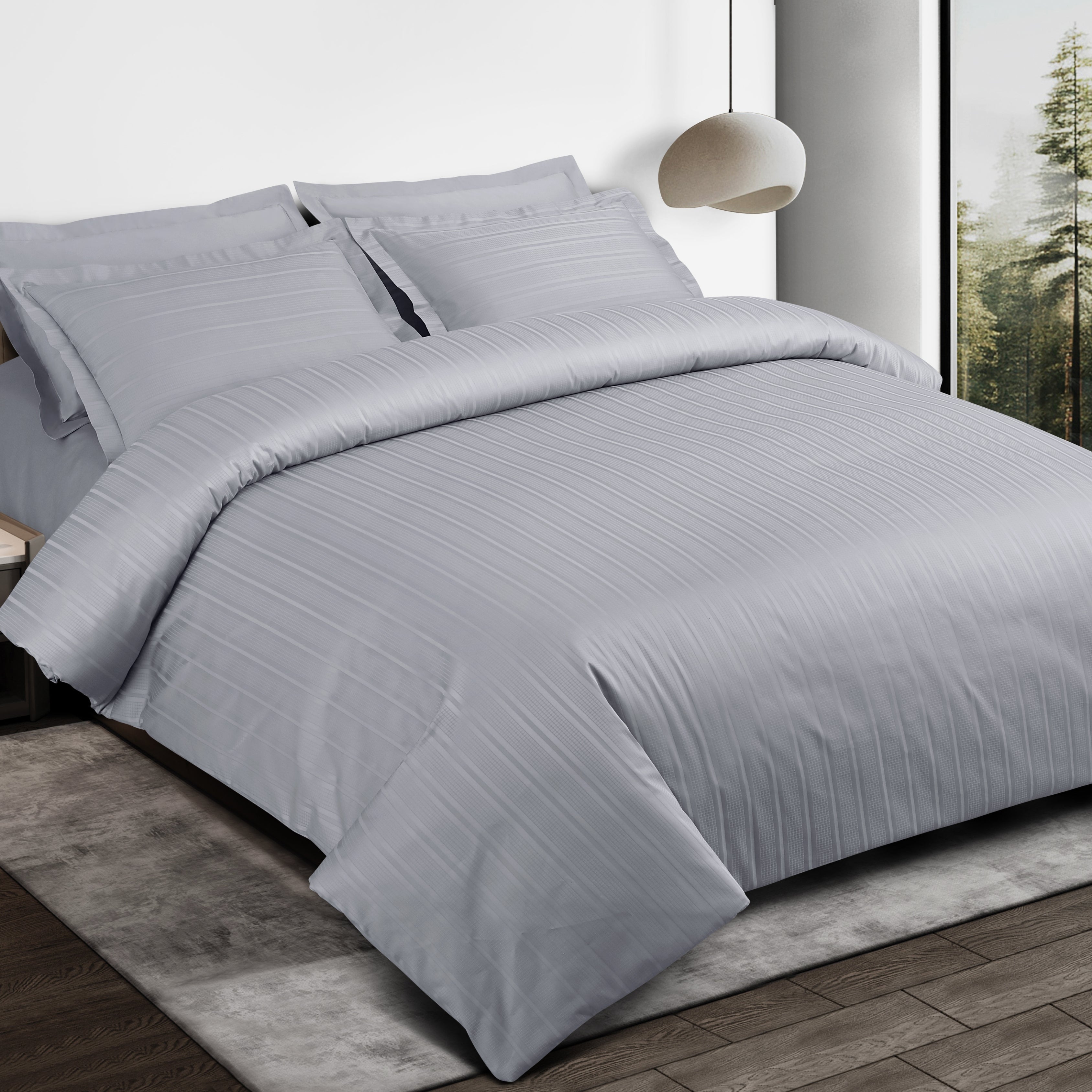 Jacquard Duvet Cover Set with King Size Bedsheet and 4 Pillow Covers-Silver Grey
