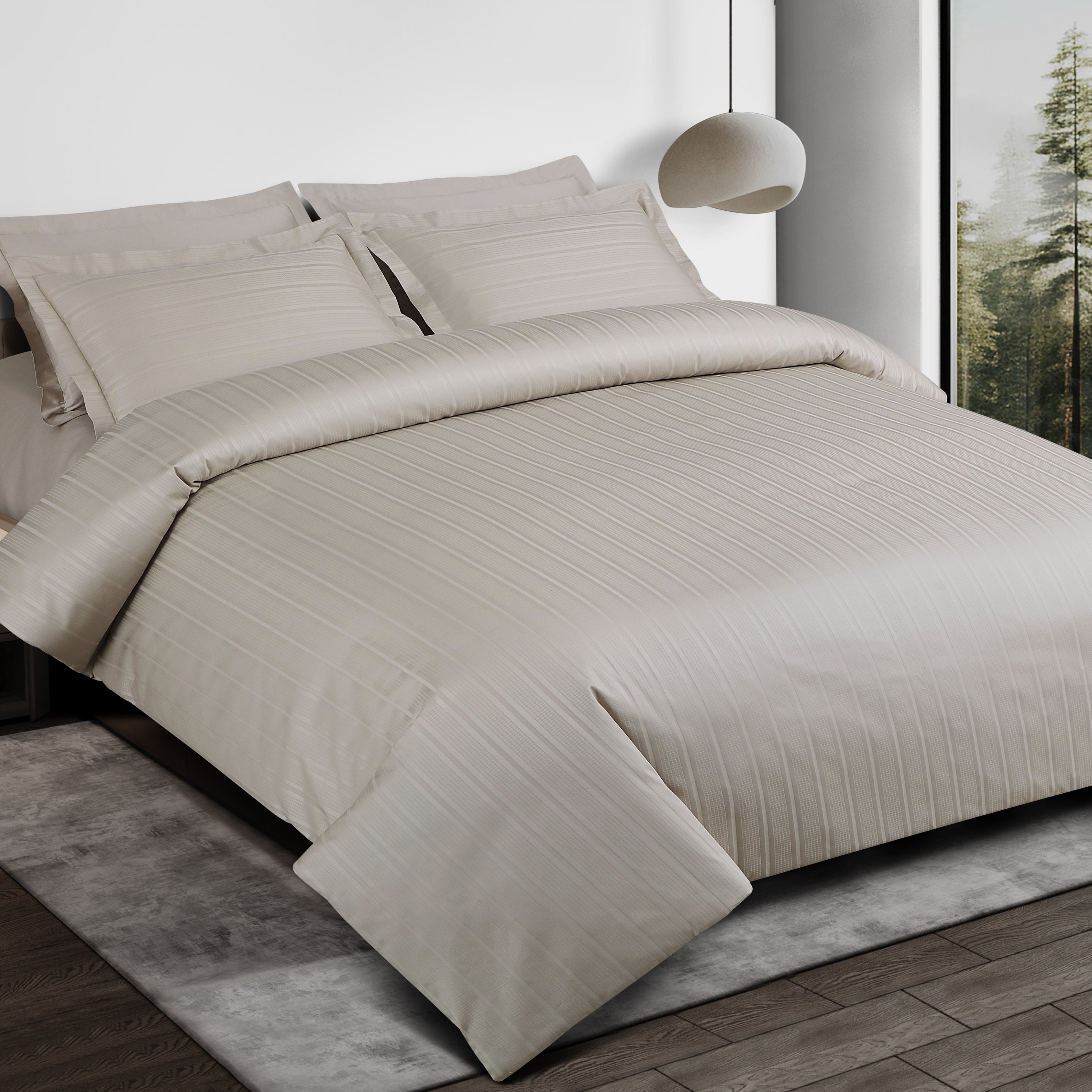 Jacquard Duvet Cover Set with King Size Bedsheet and 4 Pillow Covers-Olive Beige