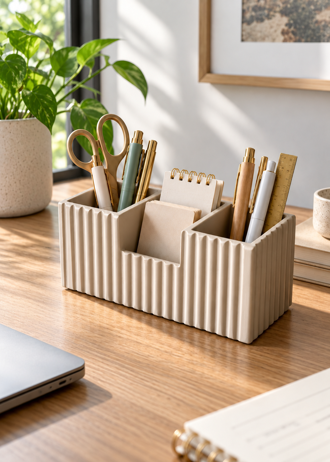 Imperium Fluted Desk Organiser - Beige