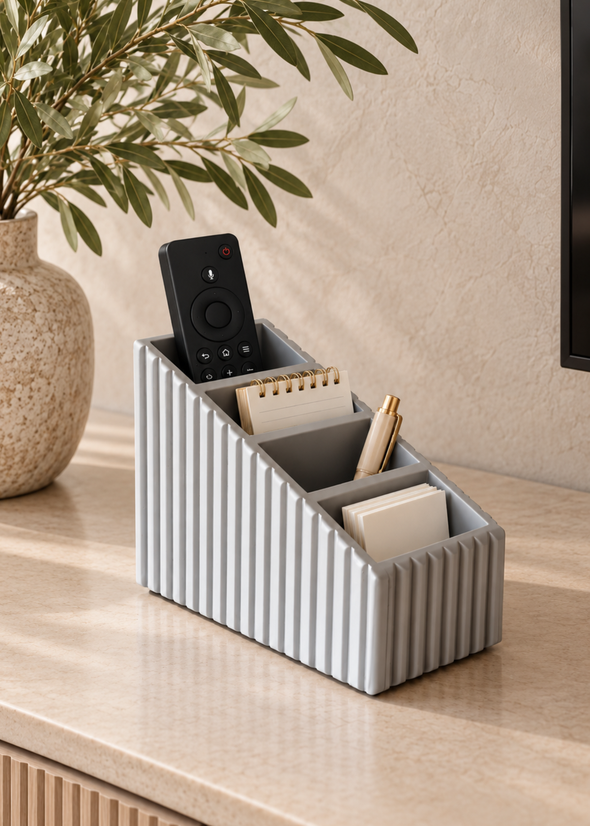 Imperium Fluted Remote Holder 4 Slot - Grey