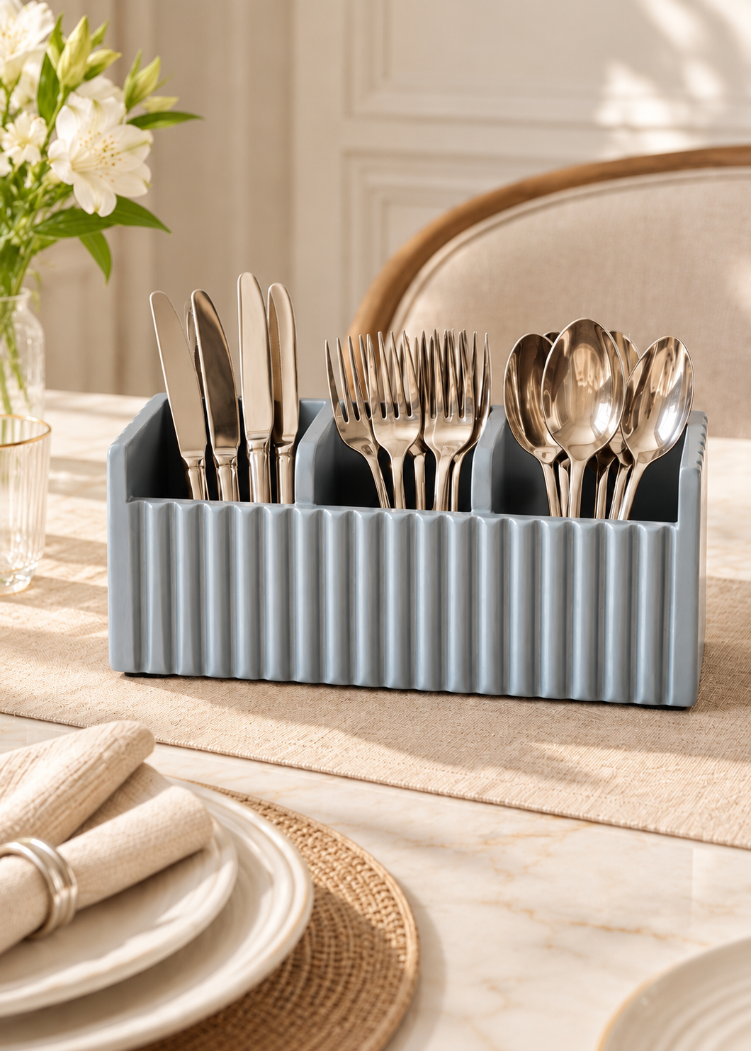 Imperium Fluted Cutlery Holder 3 Slot - Grey