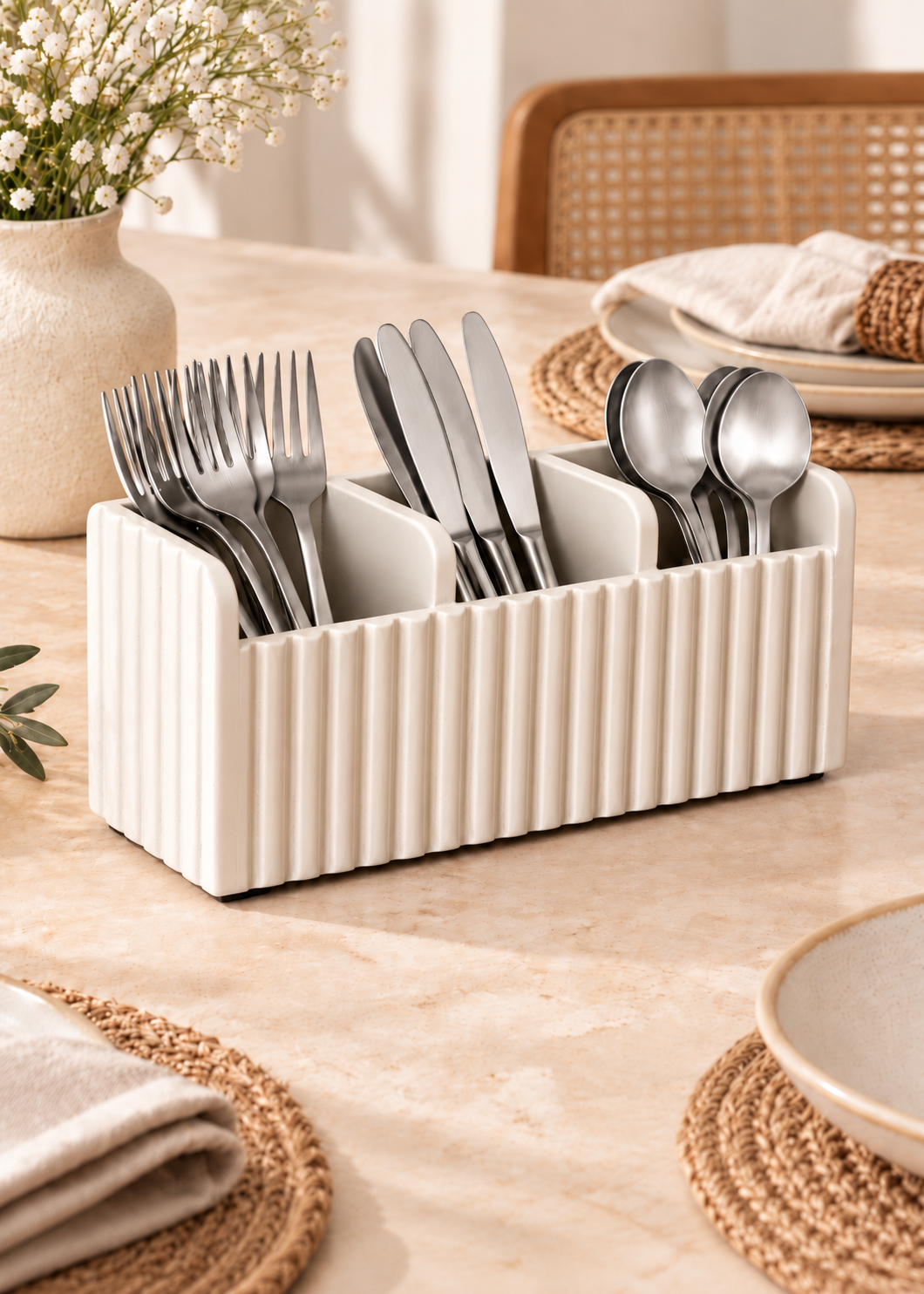 Imperium Fluted Cutlery Holder 3 Slot - Beige