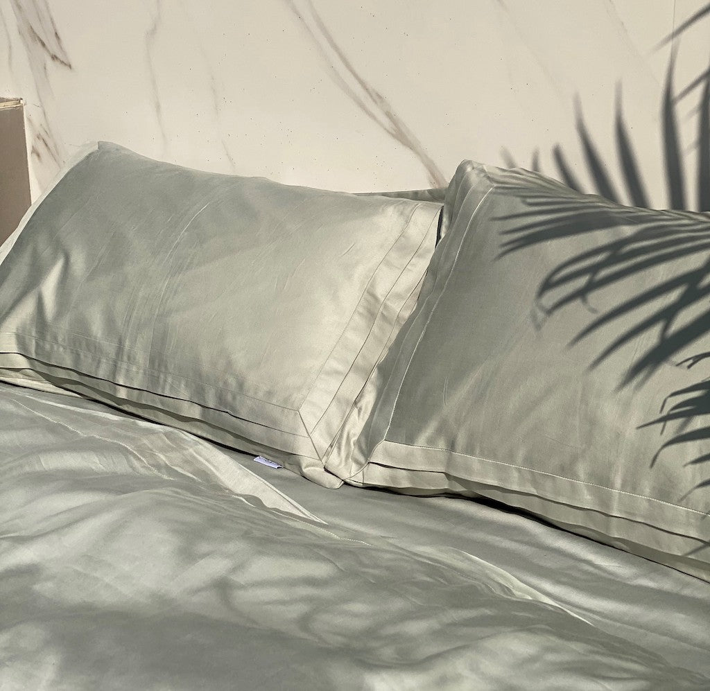 Tri-Pleat Sage Green Bedsheet Set