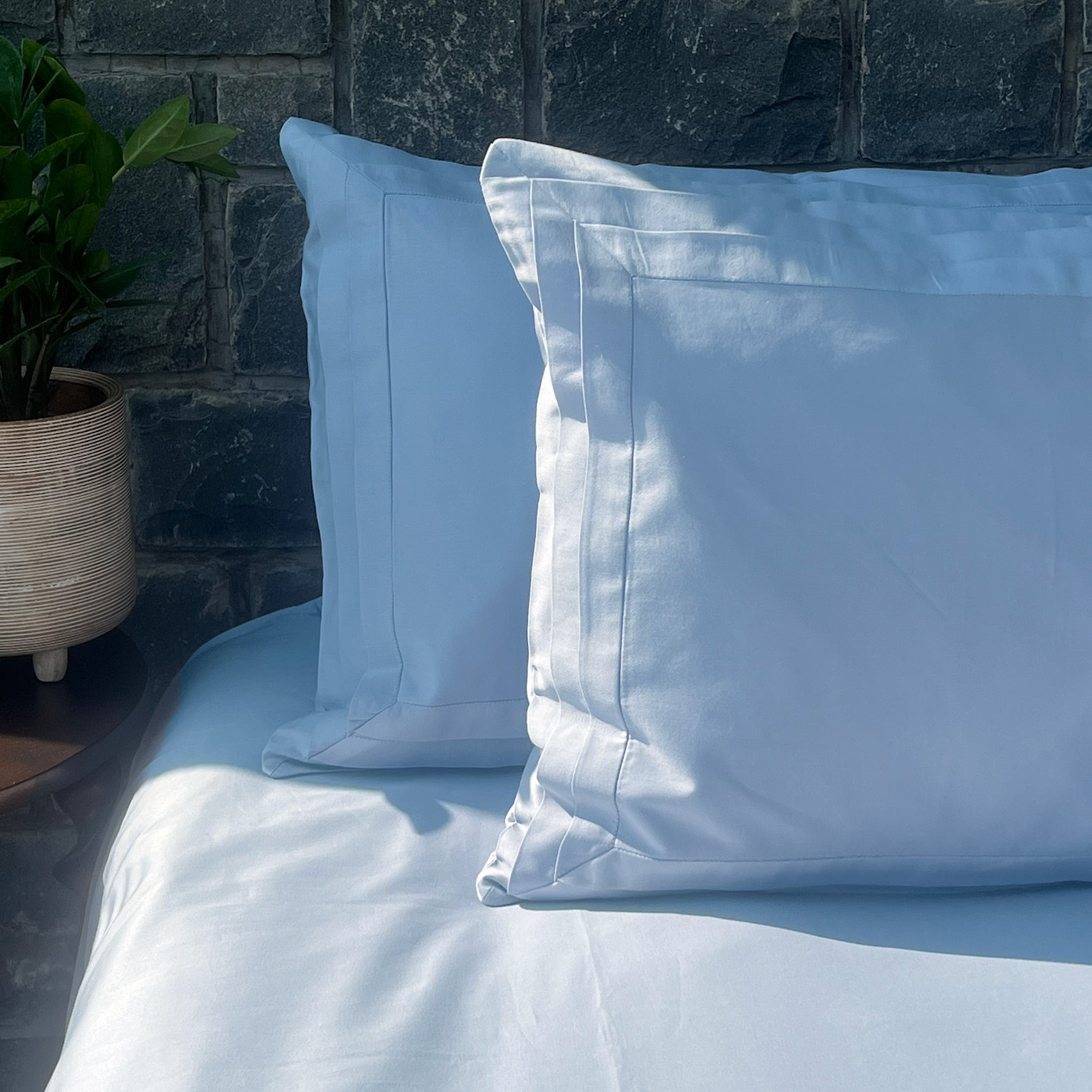 Tri-Pleat Smoke Blue Bedsheet Set