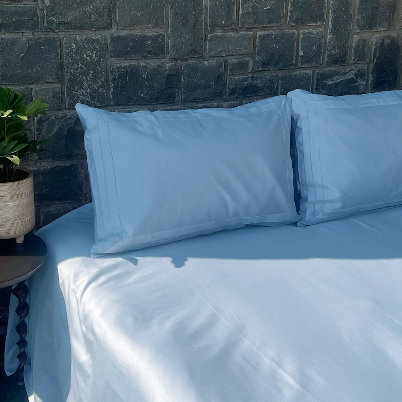 Tri-Pleat Smoke Blue Bedsheet Set