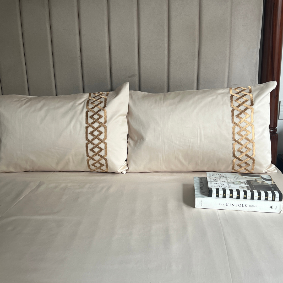 Austin Oats Beige 300TC Cotton Bed Sheet with 2 Embroidered Pillow Covers