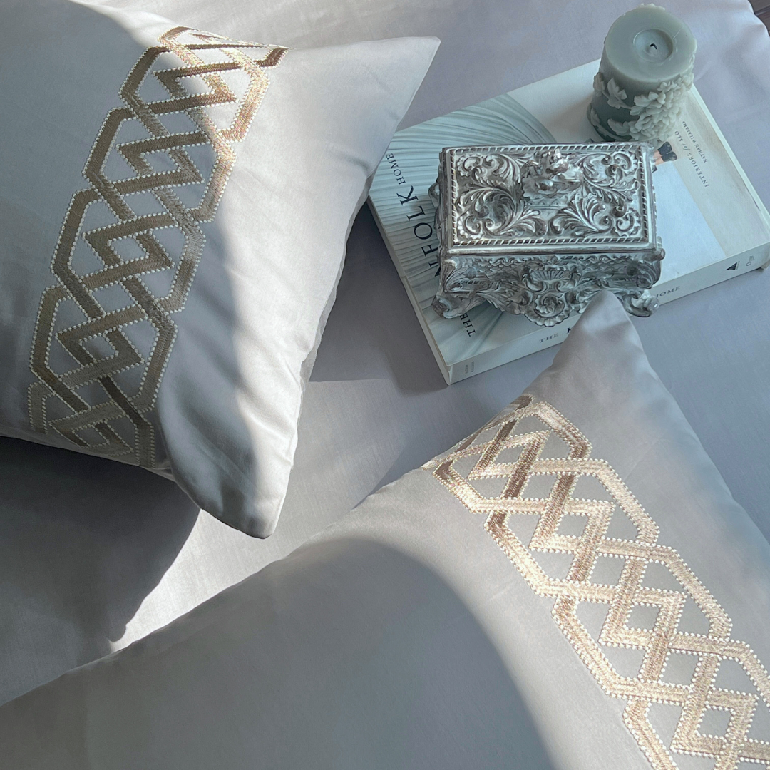 Austin Silver 300TC Cotton Bed Sheet with 2 Embroidered Pillow Covers