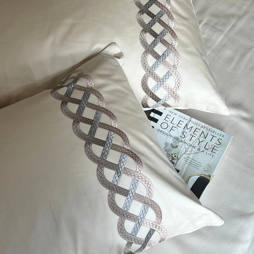 Candace Oats Beige 300TC Cotton Bed Sheet with 2 Embroidered Pillow Covers
