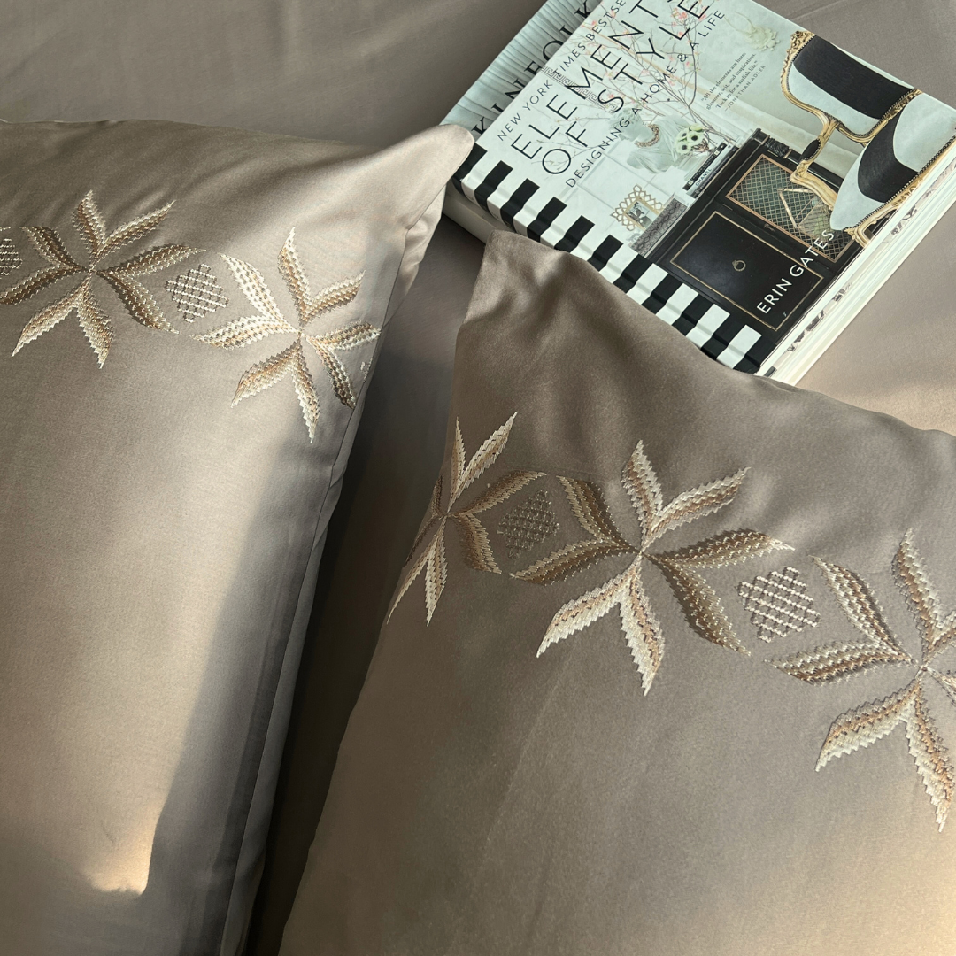 Nadine Mocha 300TC Cotton Bed Sheet with 2 Embroidered Pillow Covers