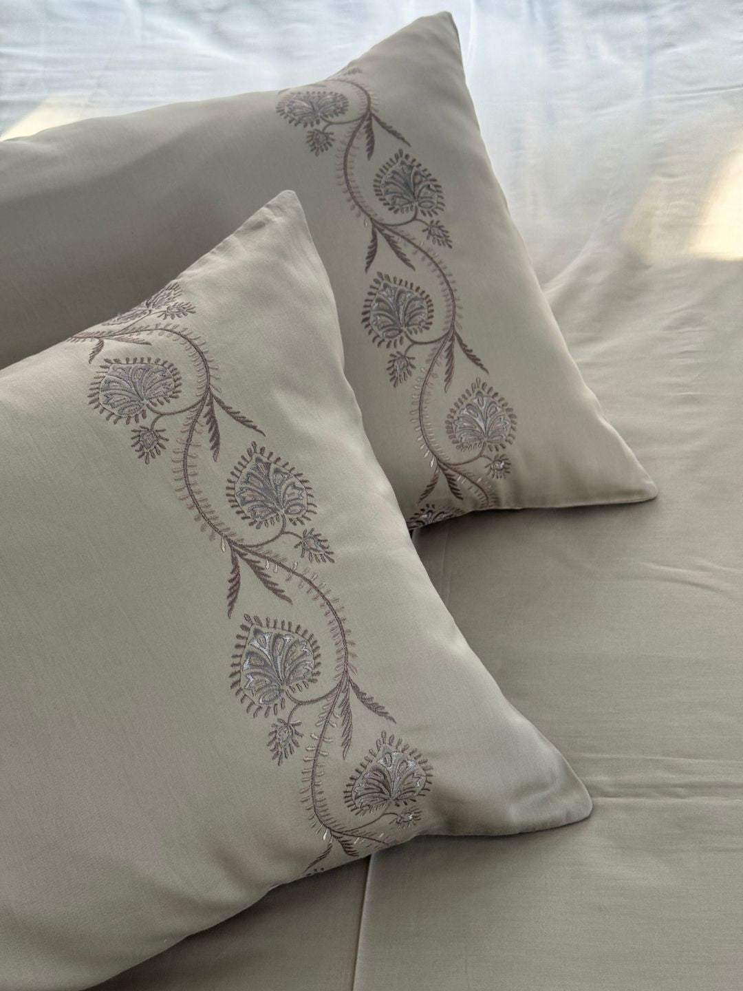 Nora Beige 300TC Cotton Bed Sheet with 2 Embroidered Pillow Covers