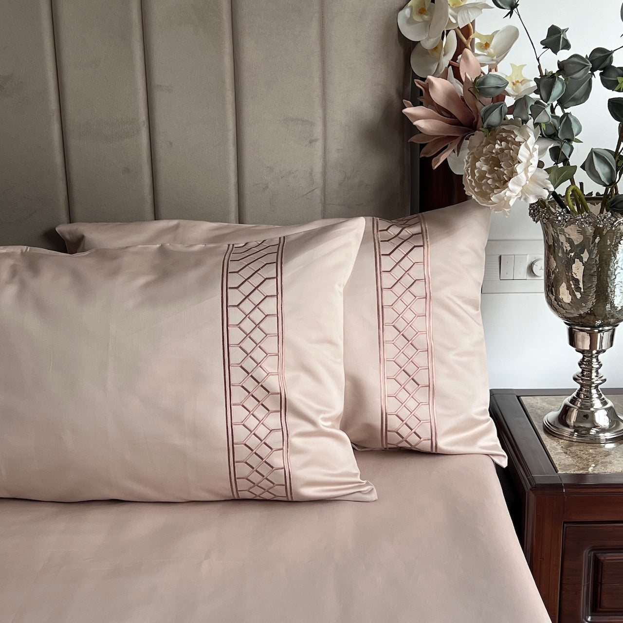 Zig Zag Buff Embroidered Bedsheet