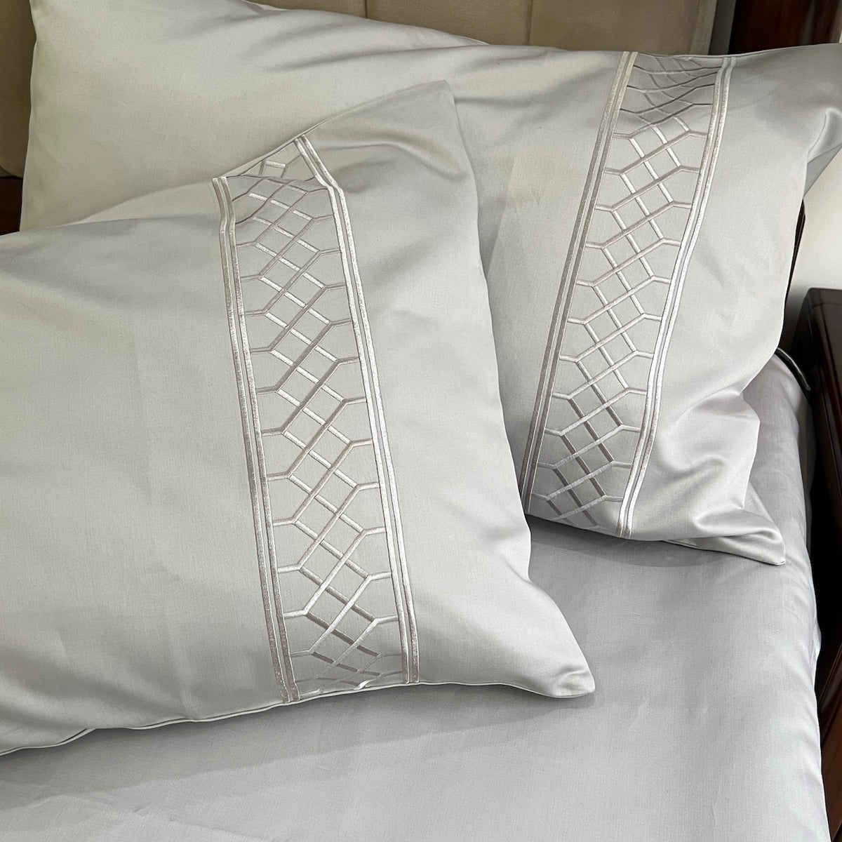 Zig Zag Silver Embroidered Bedsheet