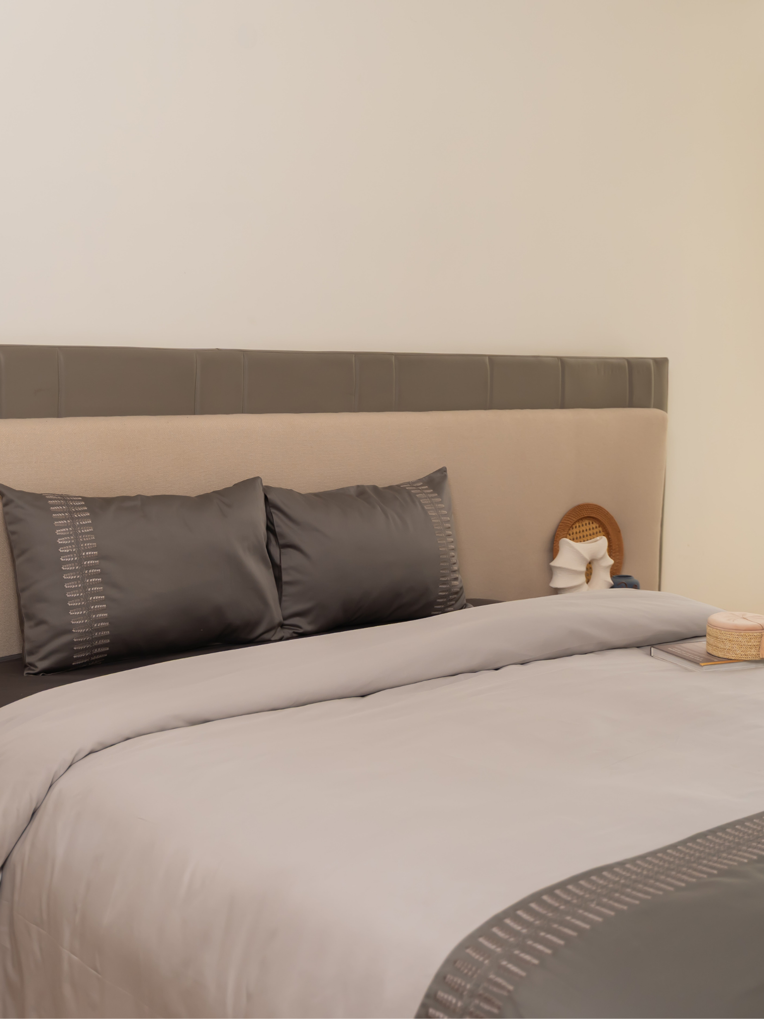 Elephant Grey Elise Cotton Embroidered Duvet Cover