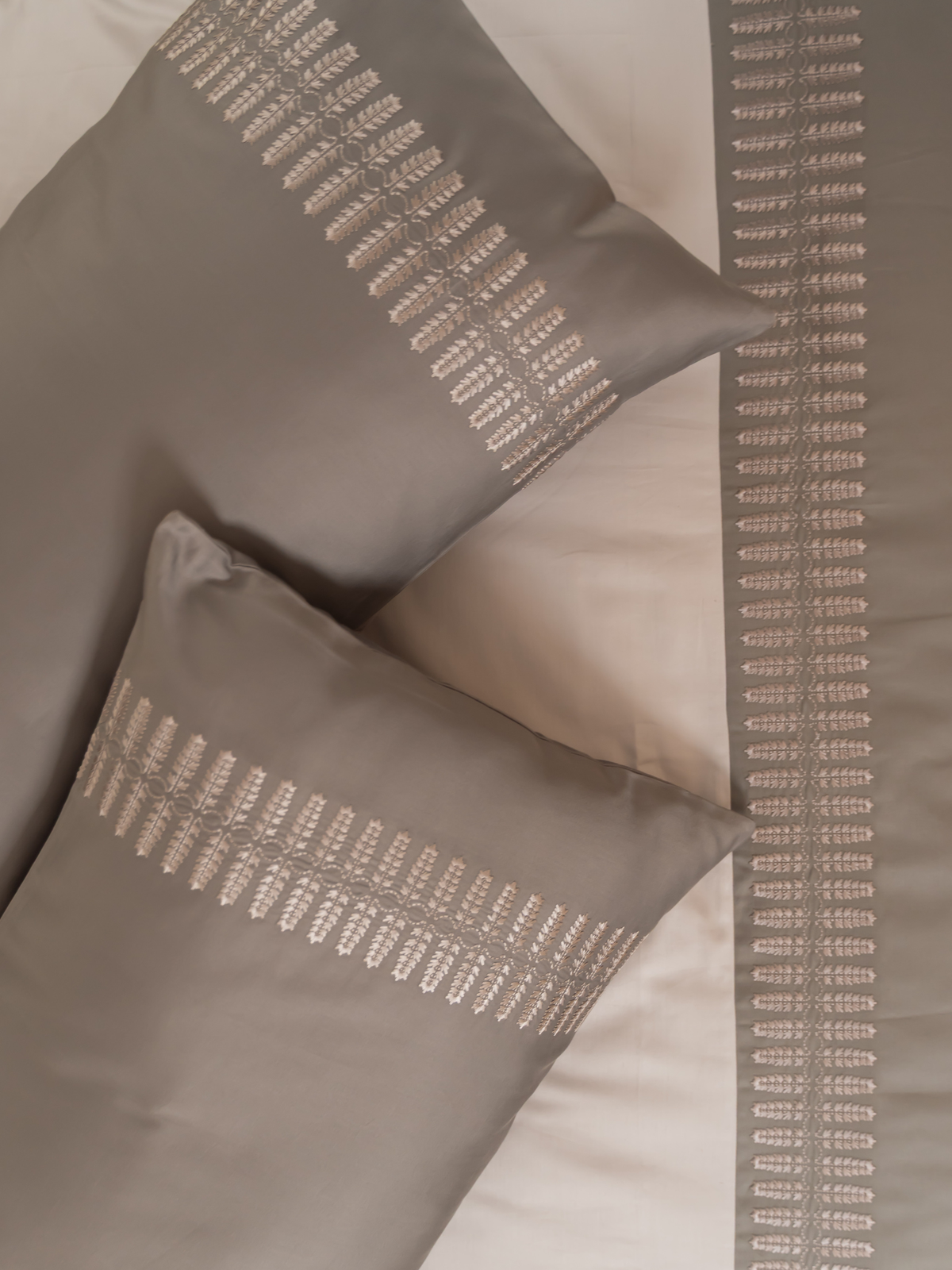 Elise Grey Cotton Embroidered Duvet Cover With Bedsheet And 2 Pillow Covers
