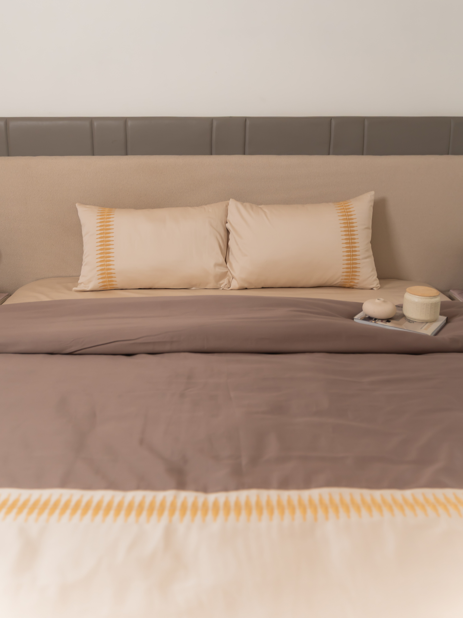 Stella Beige Cotton Embroidered Duvet Cover With Bedsheet And 2 Pillow Covers
