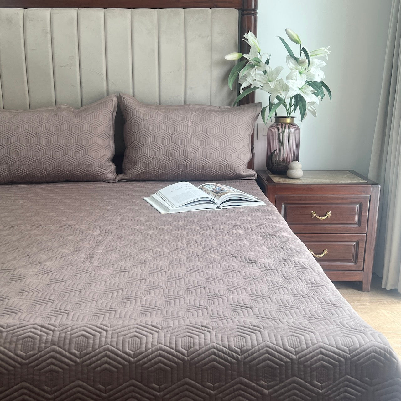 Zephyr Taupe Cotton Reversible Bedspread