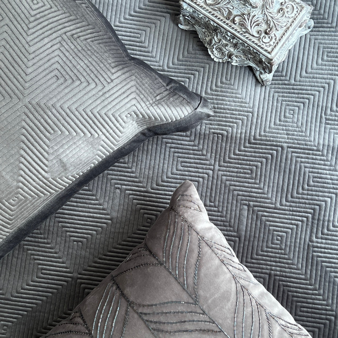 Maze Dark Grey Velvet Bedspread