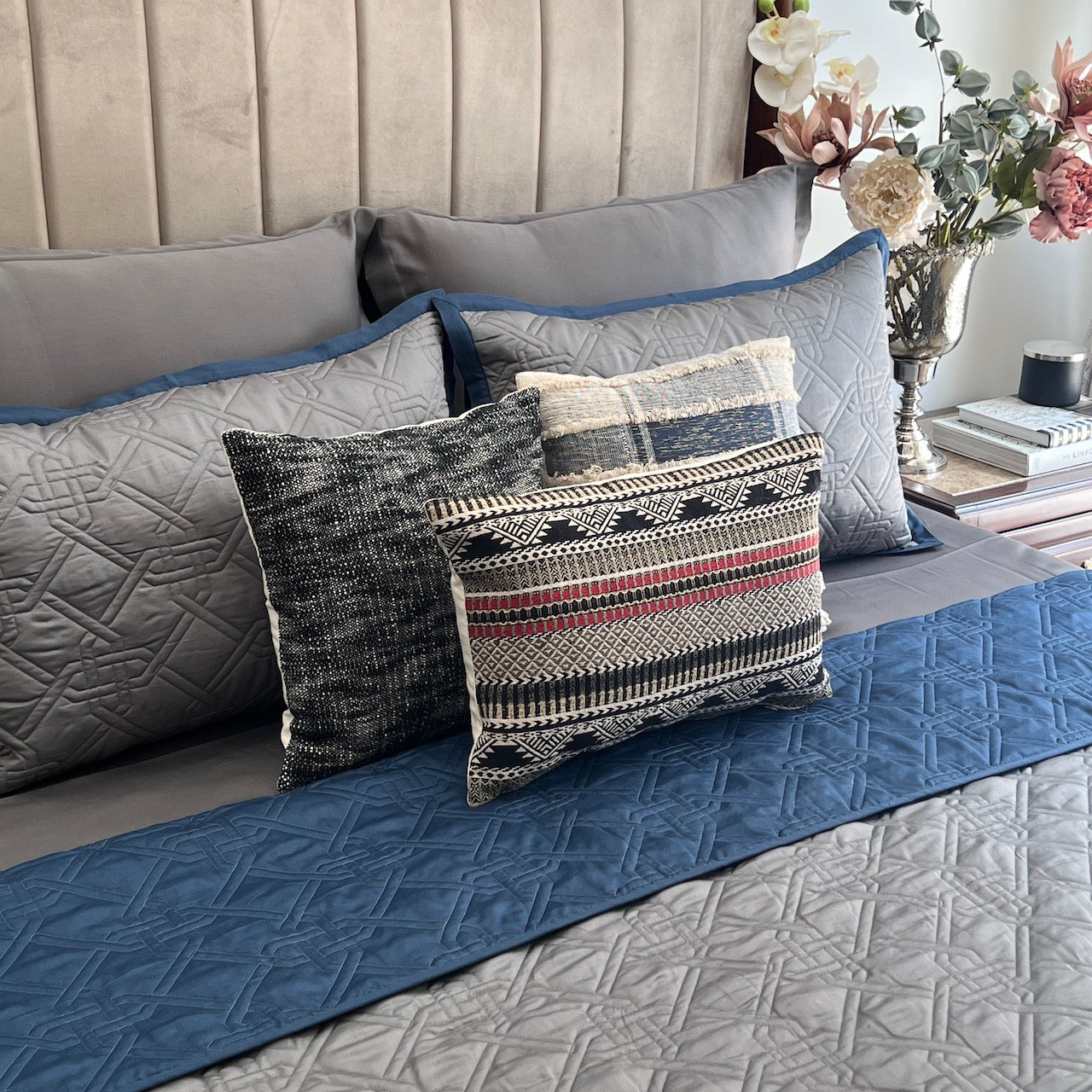 Gizmo Navy/Dark Grey Cotton Rich Reversible Bedspread