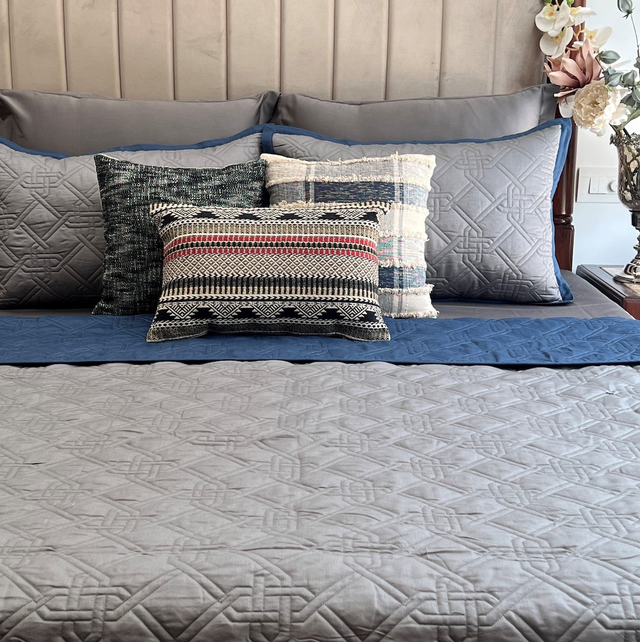 Gizmo Navy/Dark Grey Cotton Rich Reversible Bedspread