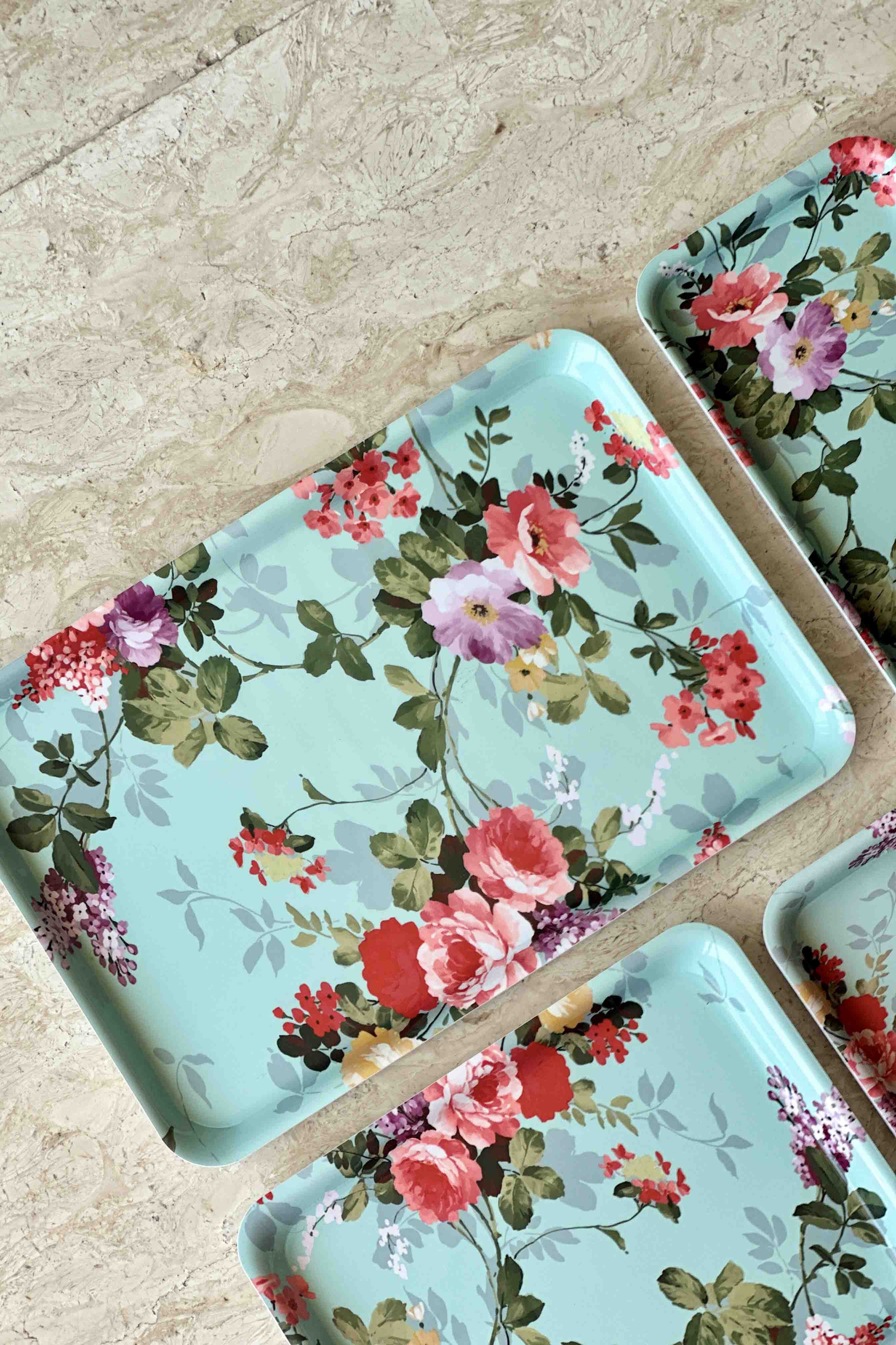 Mint Green Floral Acrylic Serving Tray - Set Of 5