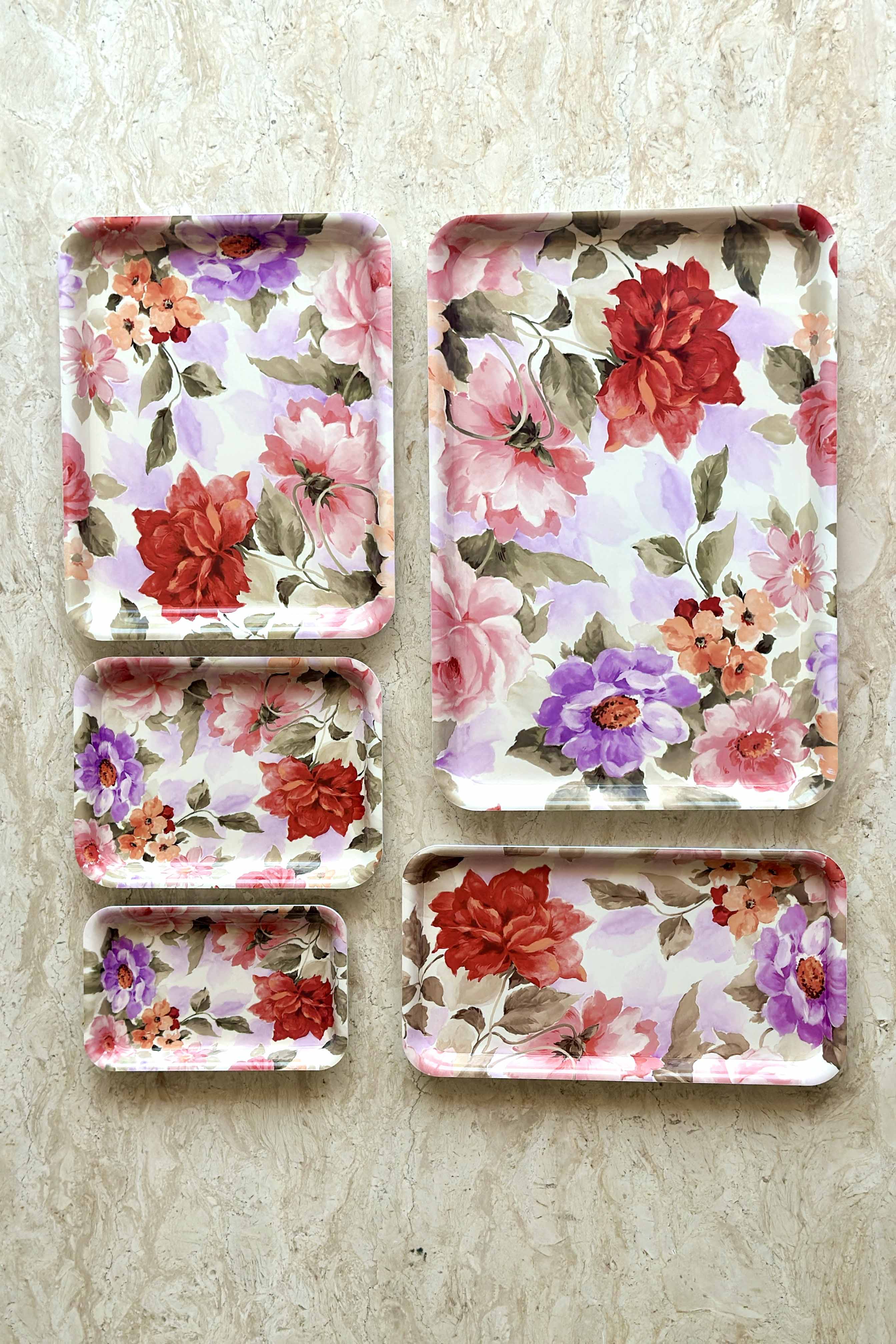 Off - White Floral Acrylic Serving Tray - Set Of 5