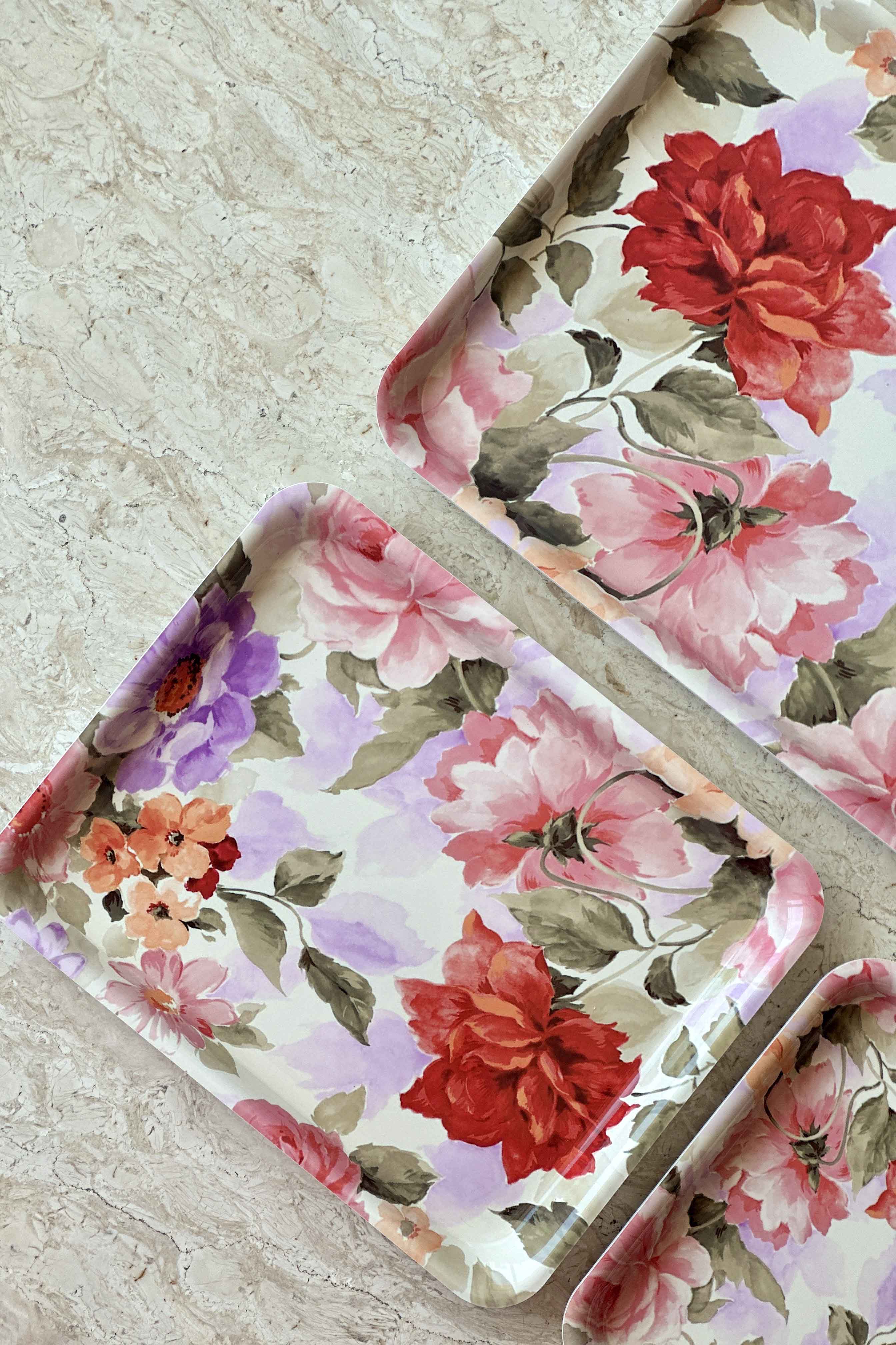 Off - White Floral Acrylic Serving Tray - Set Of 5