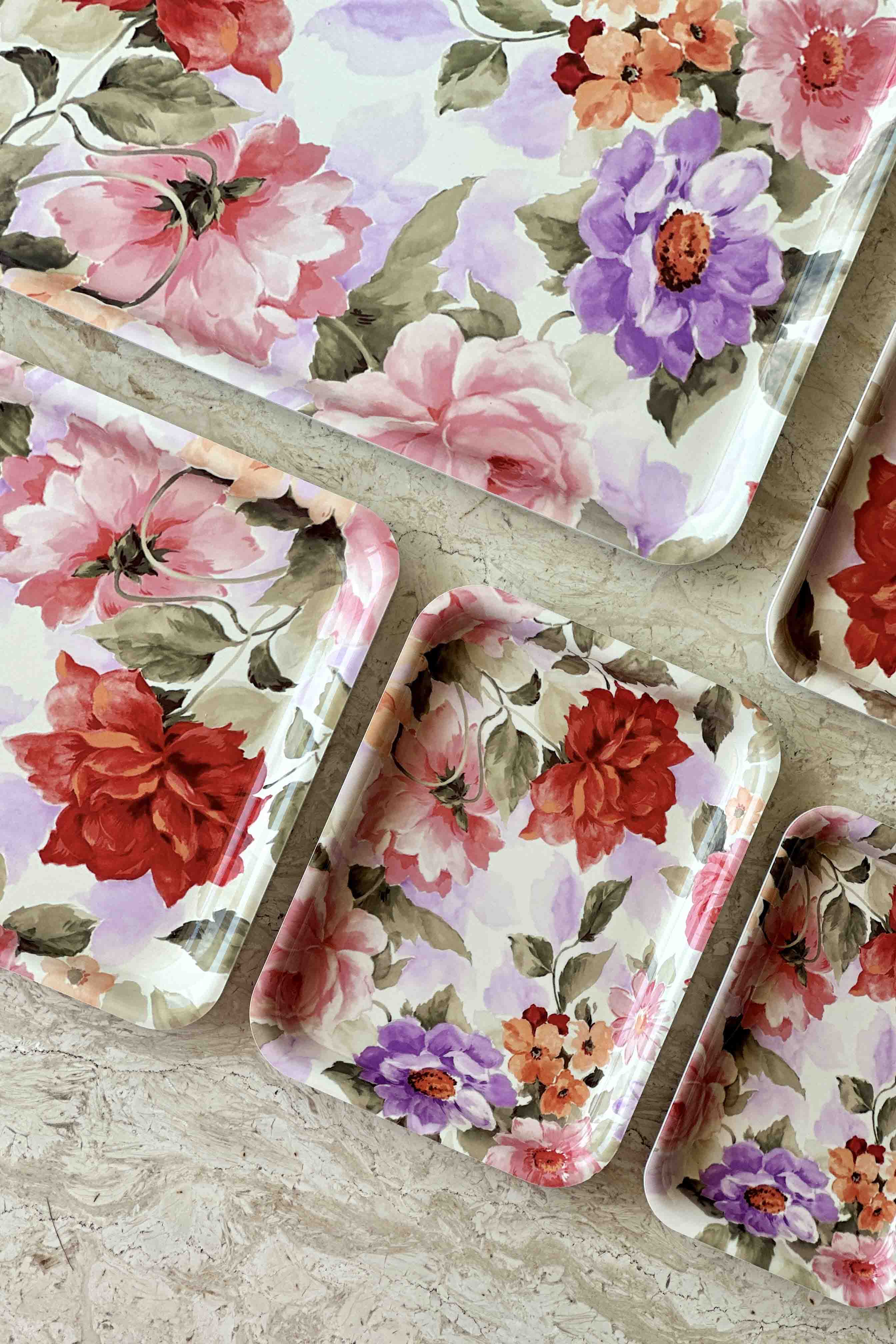 Off - White Floral Acrylic Serving Tray - Set Of 5