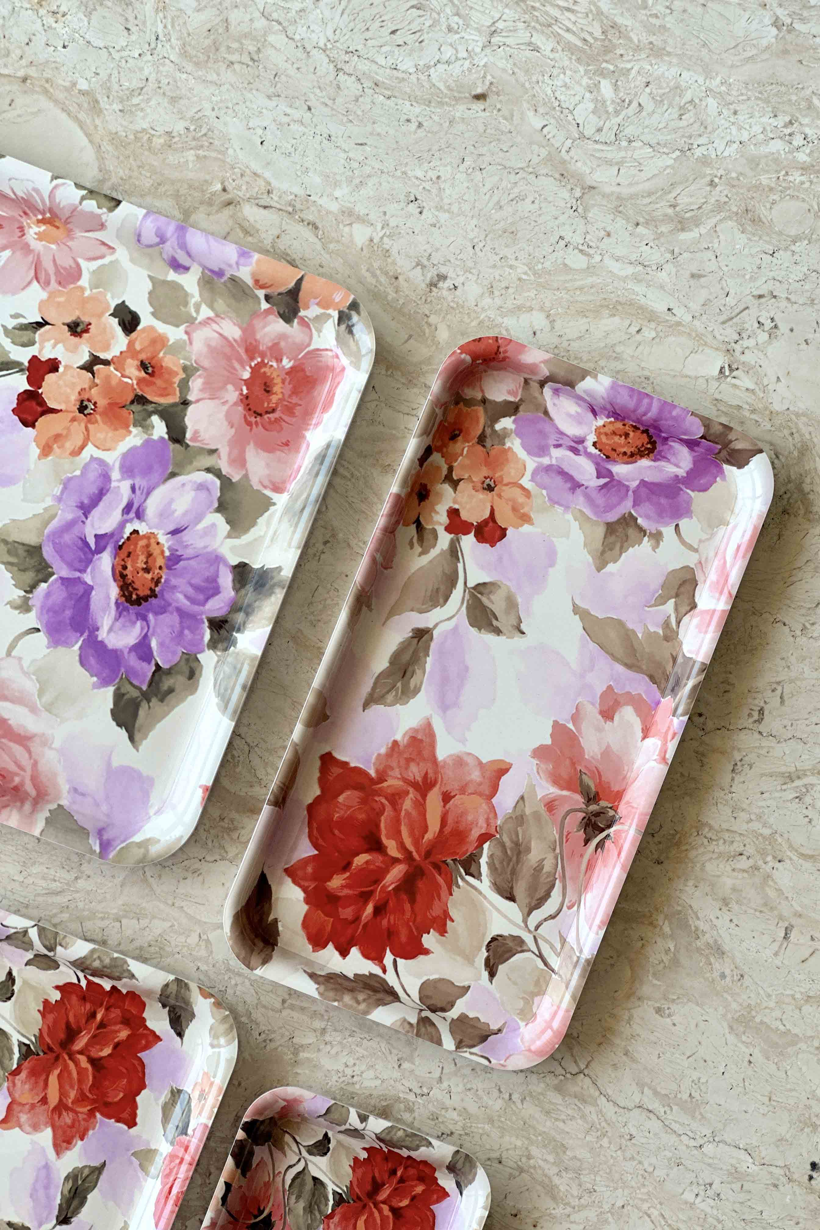 Off - White Floral Acrylic Serving Tray - Set Of 5