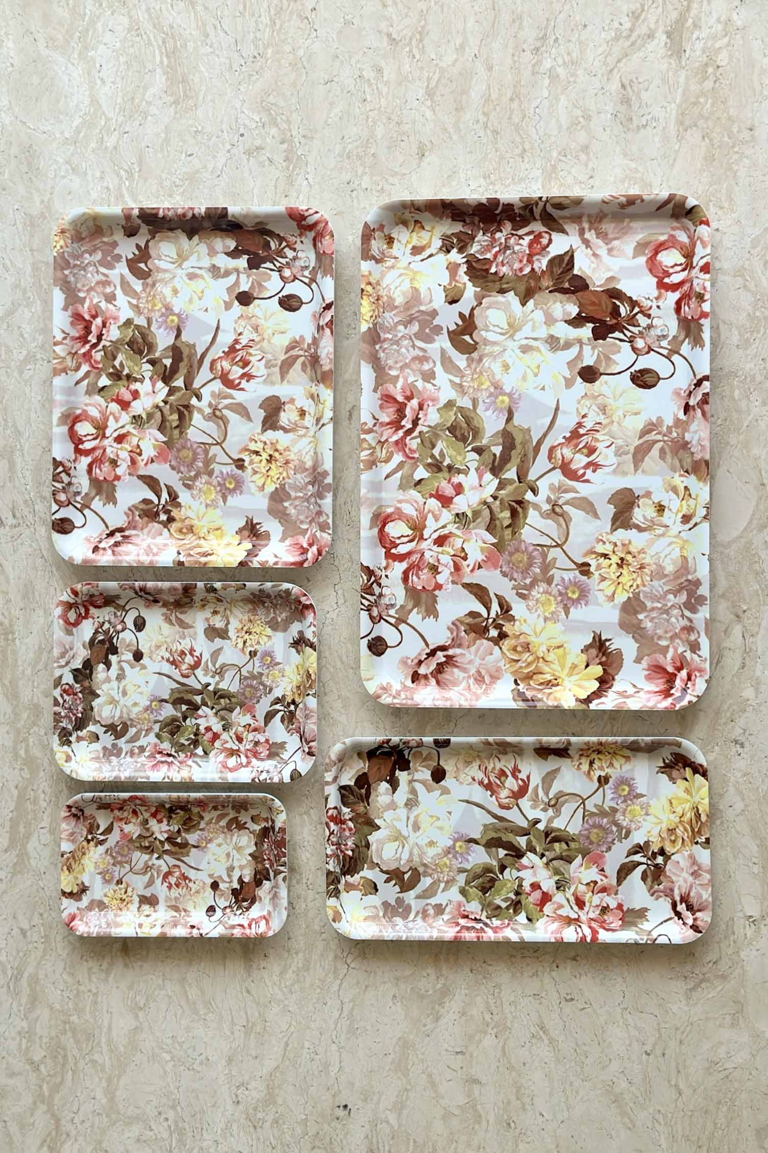 White Floral Acrylic Serving Tray - Set Of 5