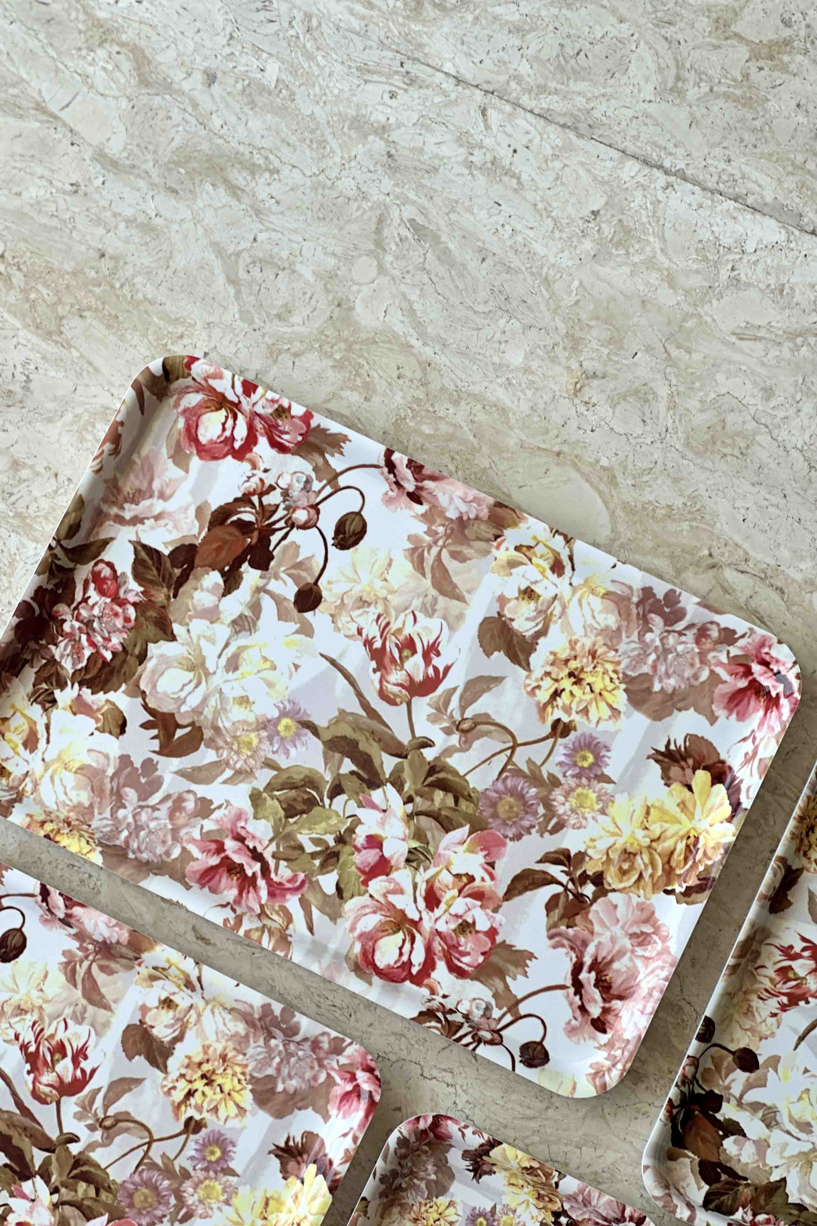 White Floral Acrylic Serving Tray - Set Of 5