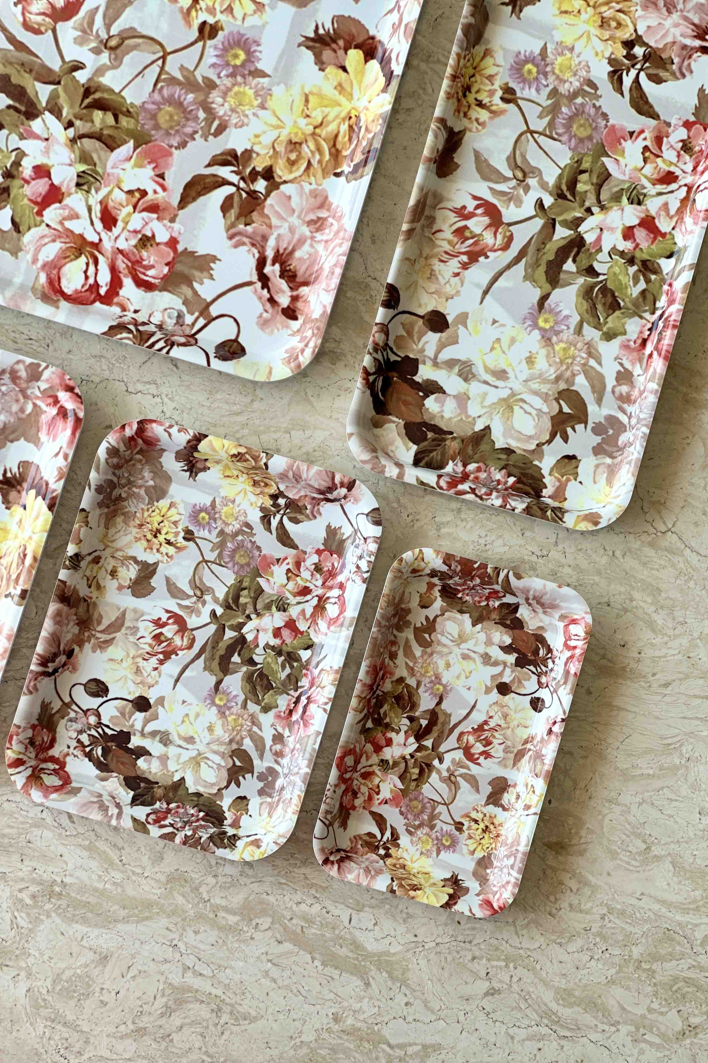 White Floral Acrylic Serving Tray - Set Of 5
