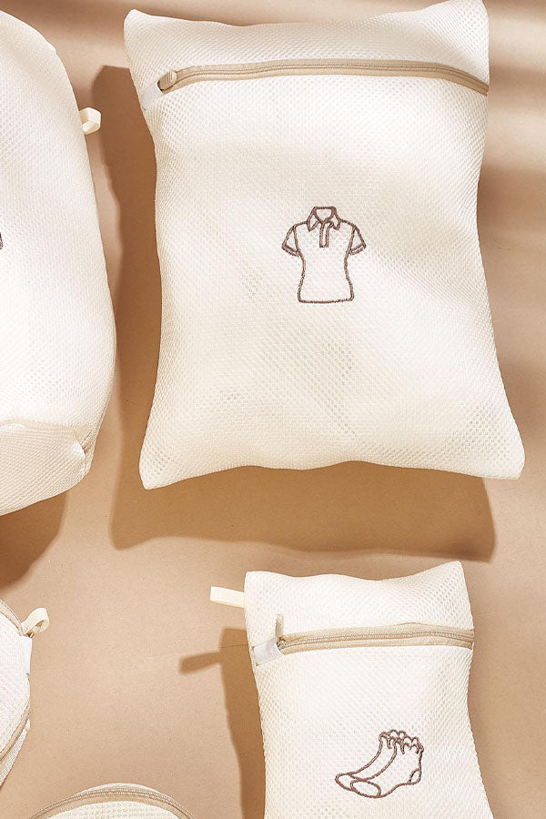 White Mesh Storage Bag - Set Of 5