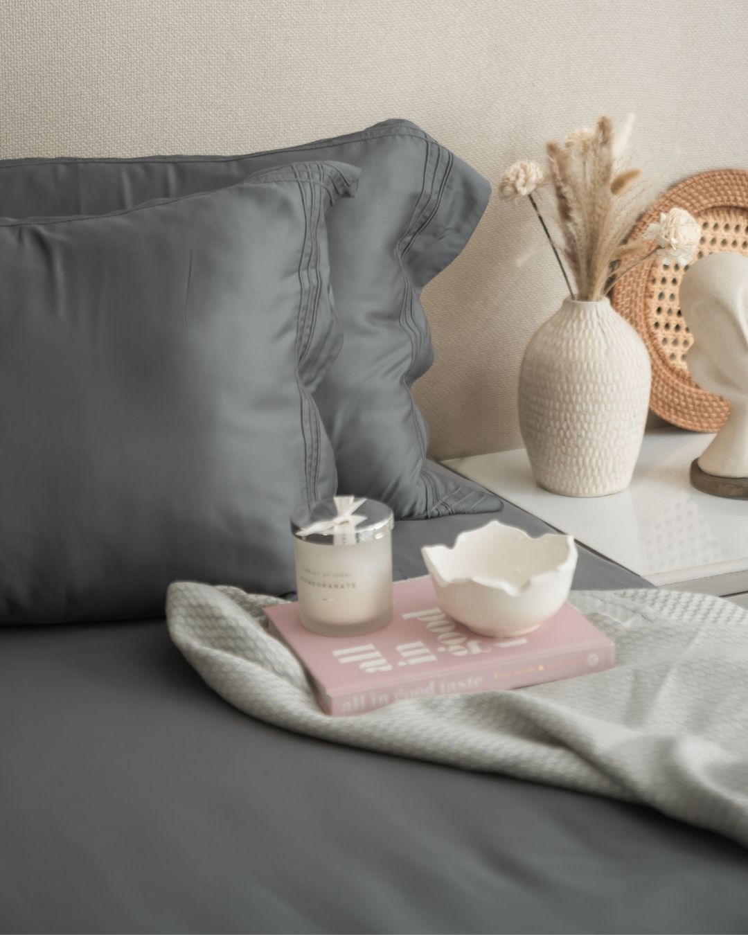 Charcoal Grey Pleated Super King Size 400TC Bamboo Bedsheet Set
