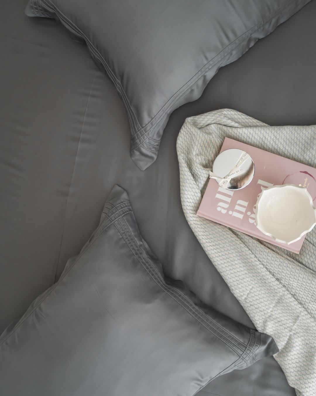 Charcoal Grey Pleated Super King Size 400TC Bamboo Bedsheet Set