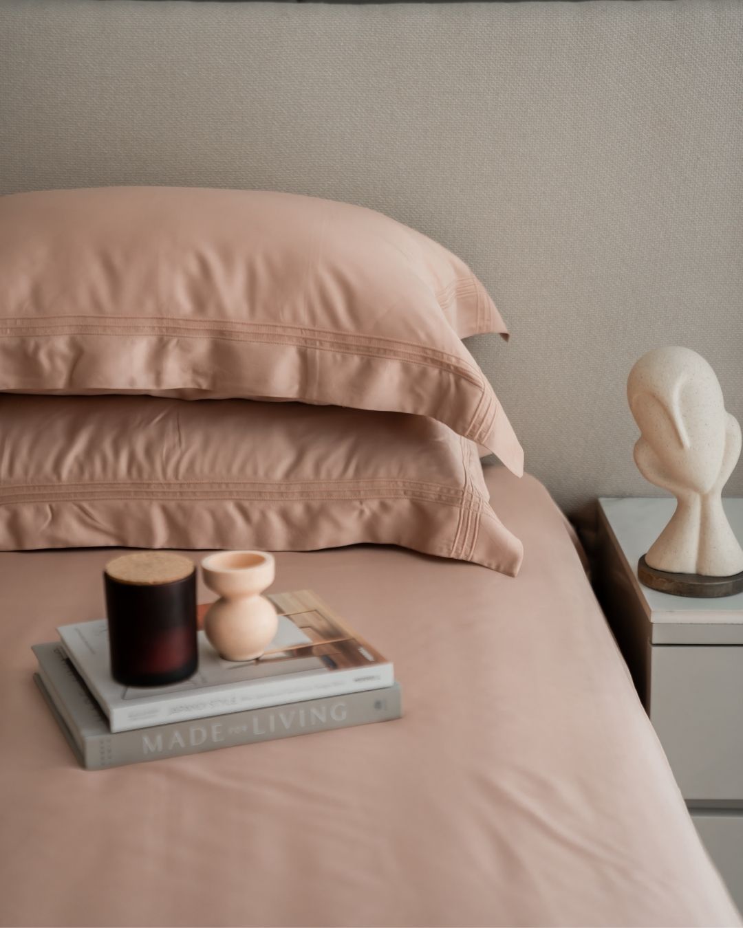Crème (Pink) Pleated Super King Size 400TC Bamboo Bedsheet Set