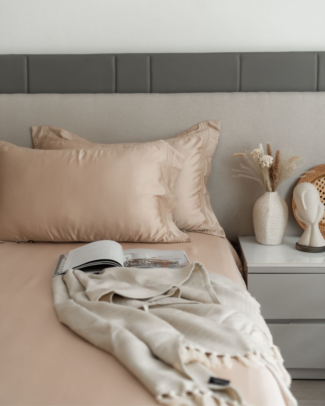 Peach Cream (Pink) Pleated Super King Size 400TC Bamboo Bedsheet