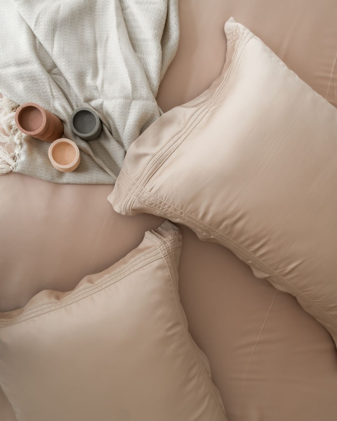 Peach Cream (Pink) Pleated Super King Size 400TC Bamboo Bedsheet